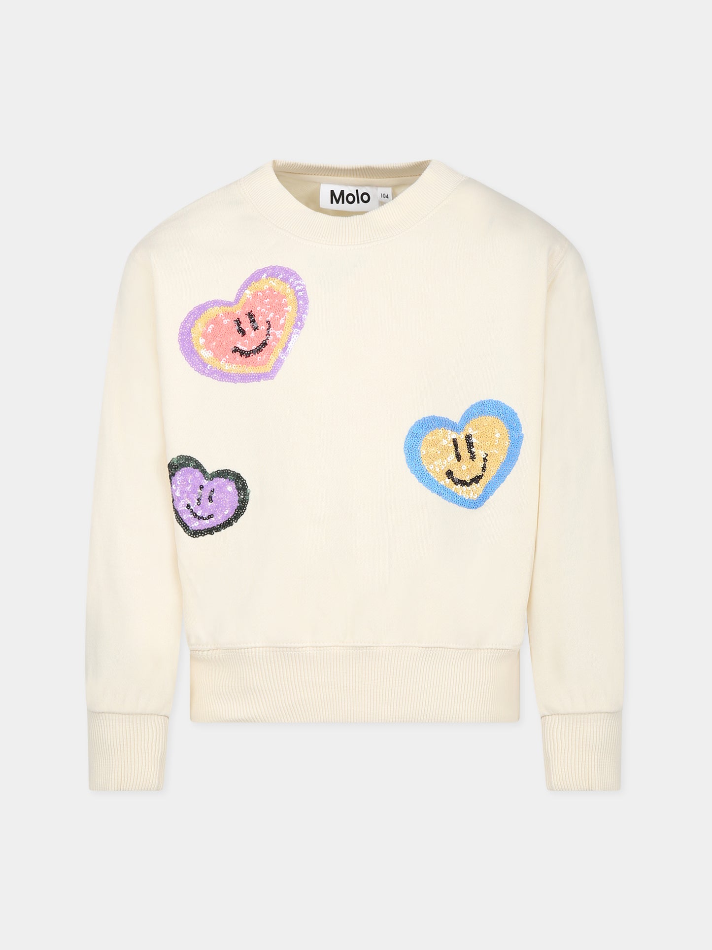 Felpa avorio per bambina con cuori,Molo,2W23J206 3282