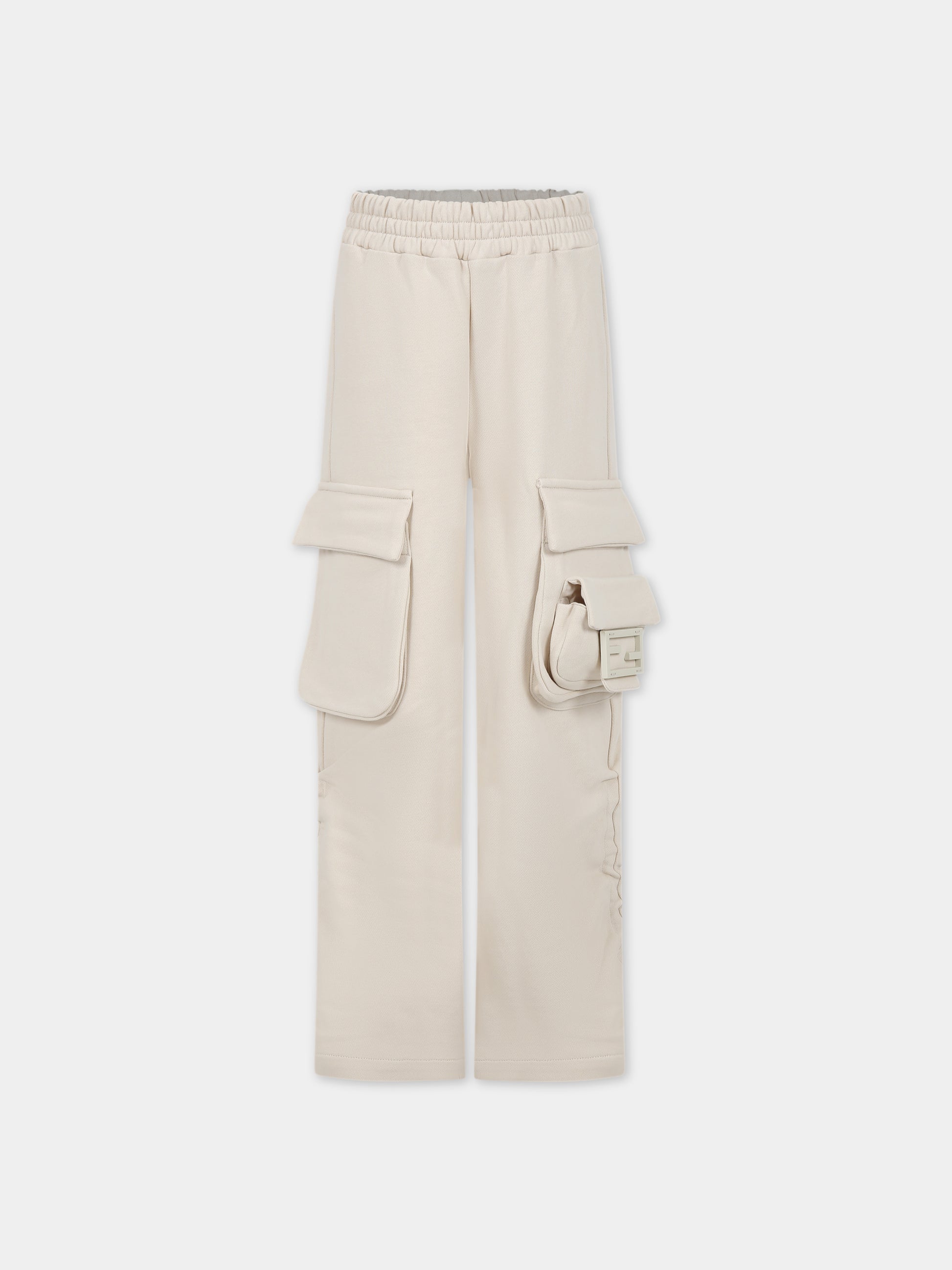 Pantaloni beige per bambina con doppia F,Fendi Kids,JFF302 5V0 F1B2Y