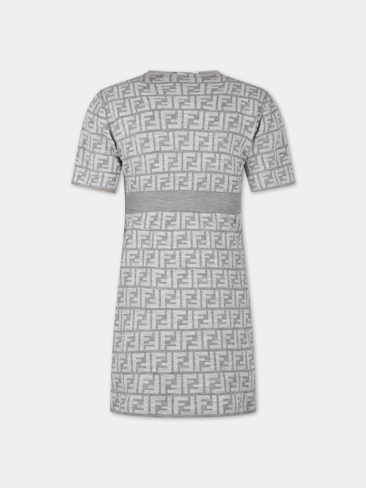 Vestito grigio reversibile per bambina con doppia F,Fendi Kids,JFG140 AOBL F0WG5