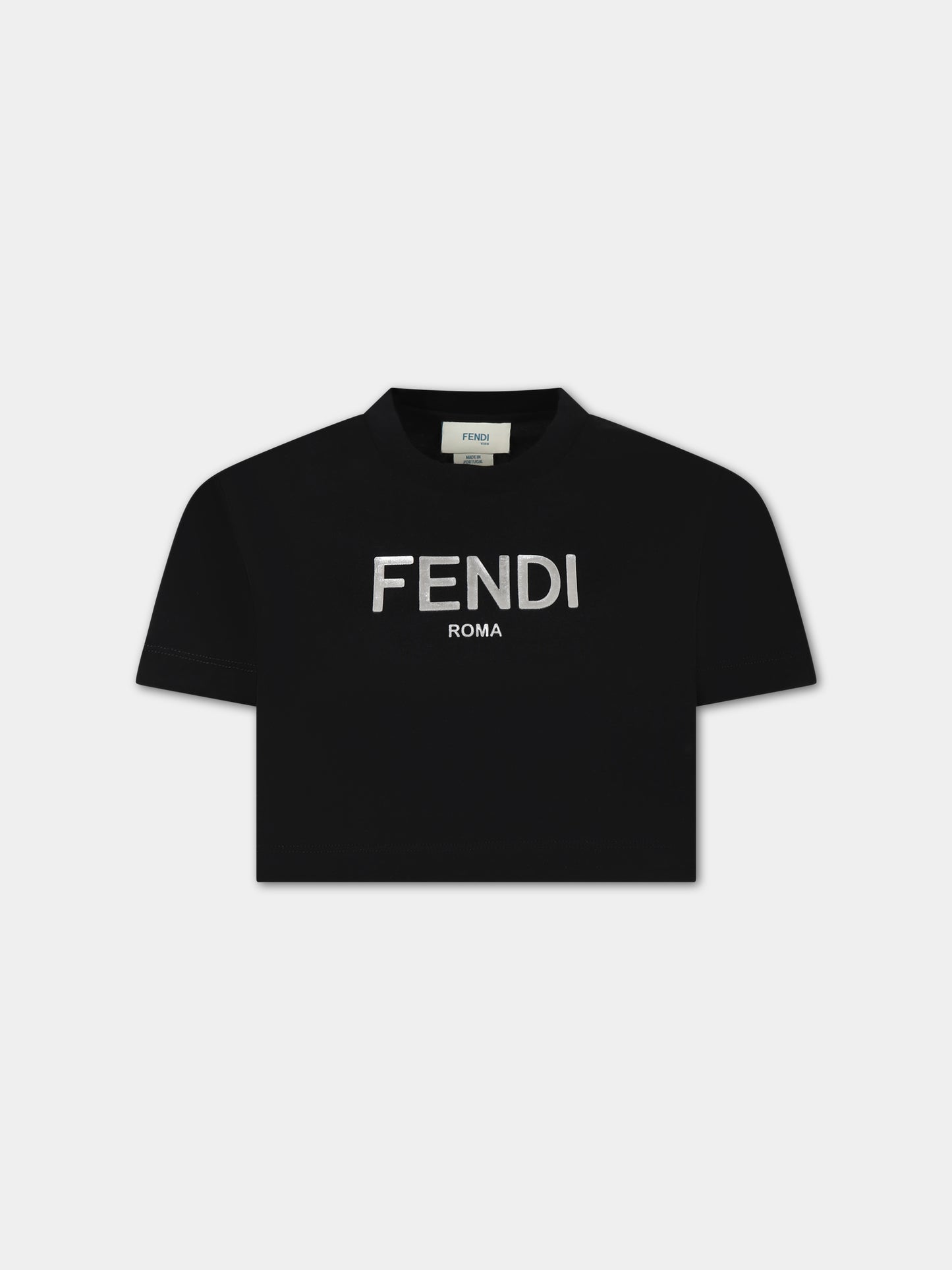 T-shirt nera per bambina con logo,Fendi Kids,JFI276 7AJ F1L13