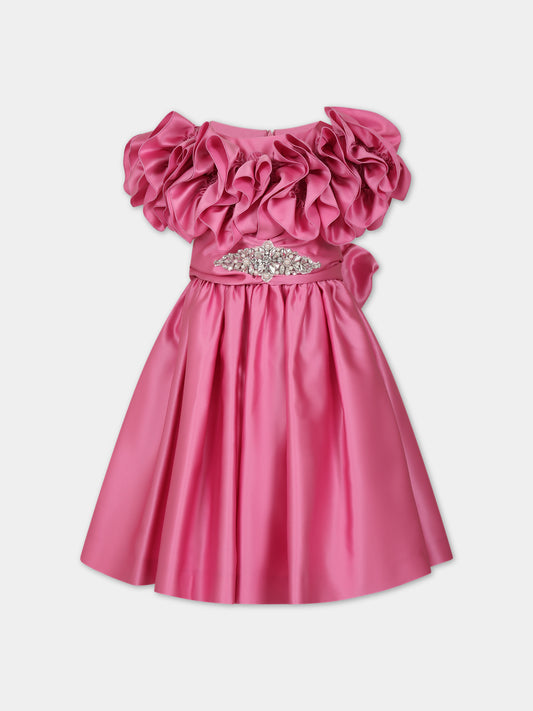 Vestito fucsia per bambina con perle e pietre,Monnalisa,77B901 2125 0097