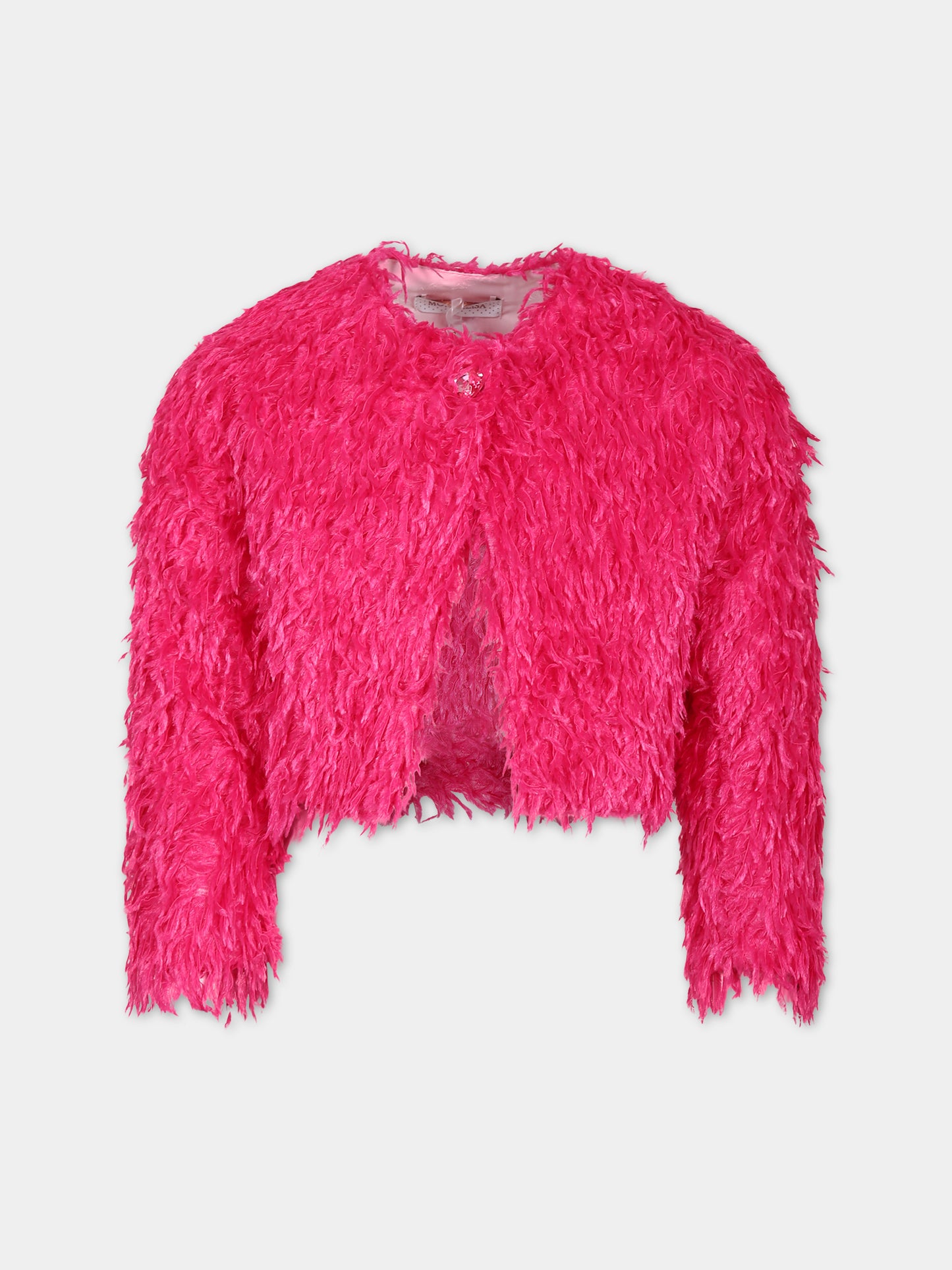 Ecopelliccia fucsia per bambina con piume,Monnalisa,71B102 2365 0097