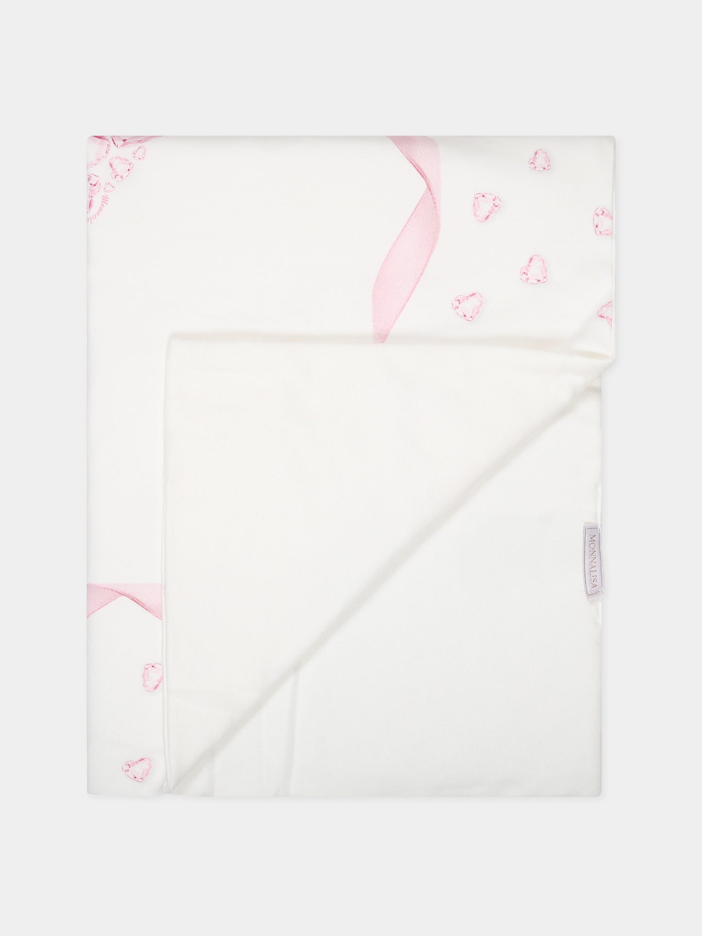 Coperta bianca per neonata con cuori e logo,Monnalisa,35B002 2004 0001