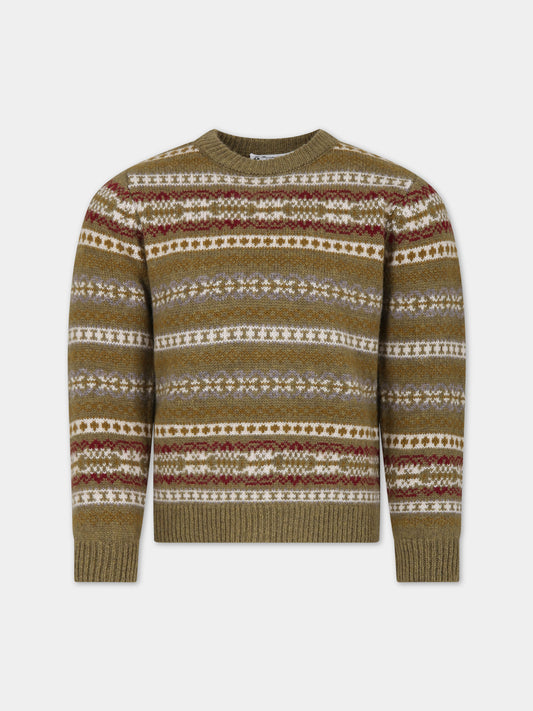 Maglione verde per bambino con ricami jacquard,Bonpoint,W03BJUK00016 945