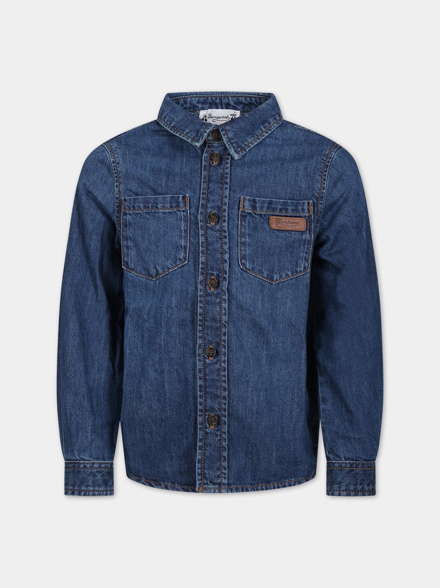 Camicia blu per bambino con logo,Bonpoint,W03BSHW00012 017
