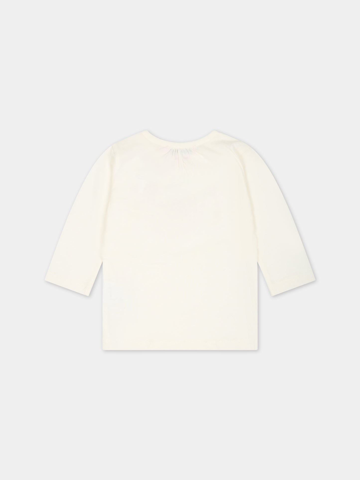 T-shirt avorio per neonata con logo e ciliegie,Bonpoint,W03XTSK00006 103