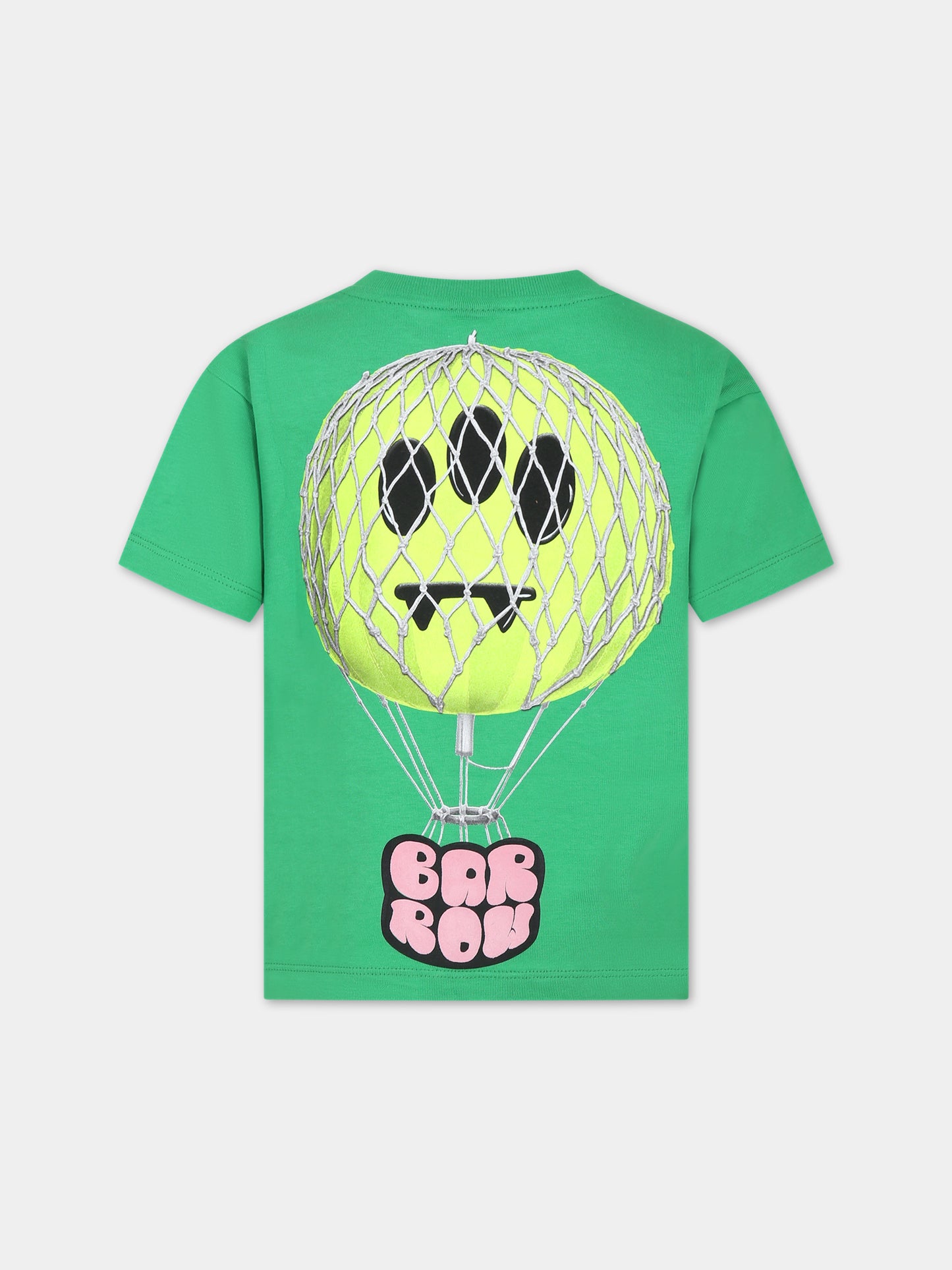 T-shirt verde per bambini con logo e smile,Barrow,F3BKJUTH080 BW012