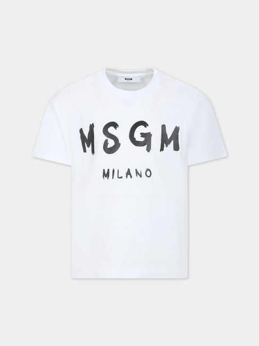 T-shirt bianca per bambini con logo,Msgm Kids,F3MSJUTH011 001