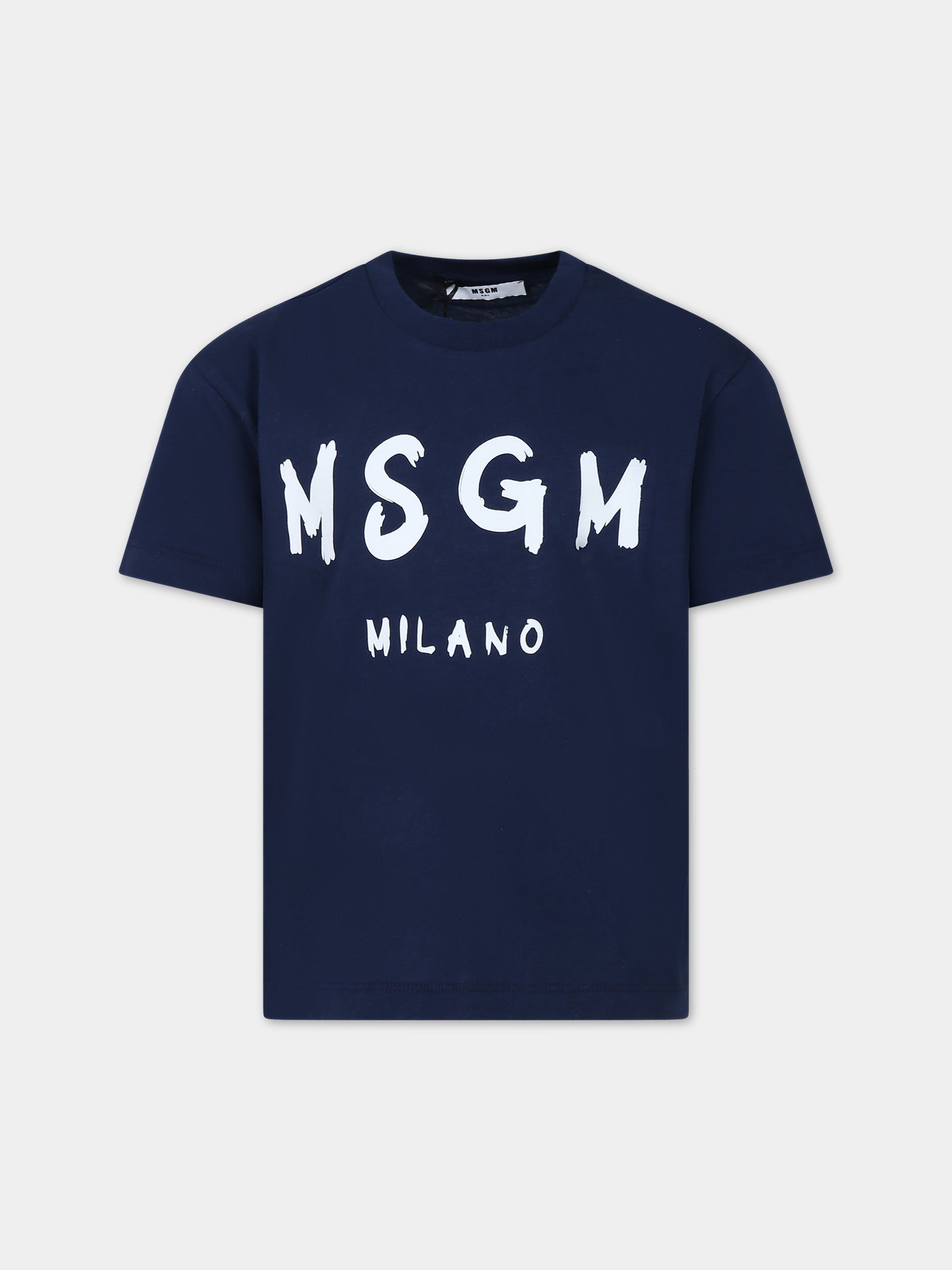 T-shirt blu per bambini con logo,Msgm Kids,F3MSJUTH011 060