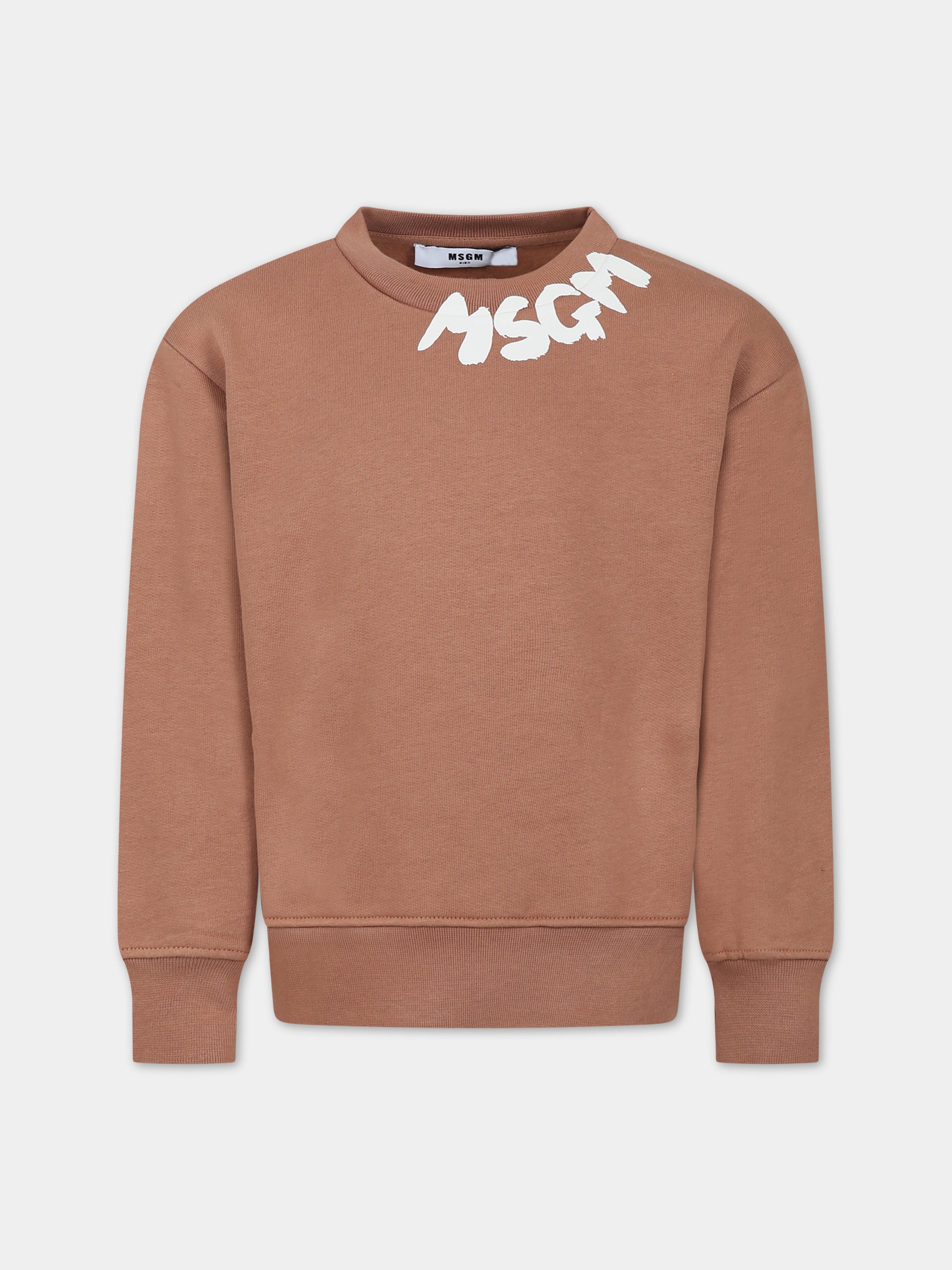 Felpa marrone per bambini con logo,Msgm Kids,F3MSJUSW204 924