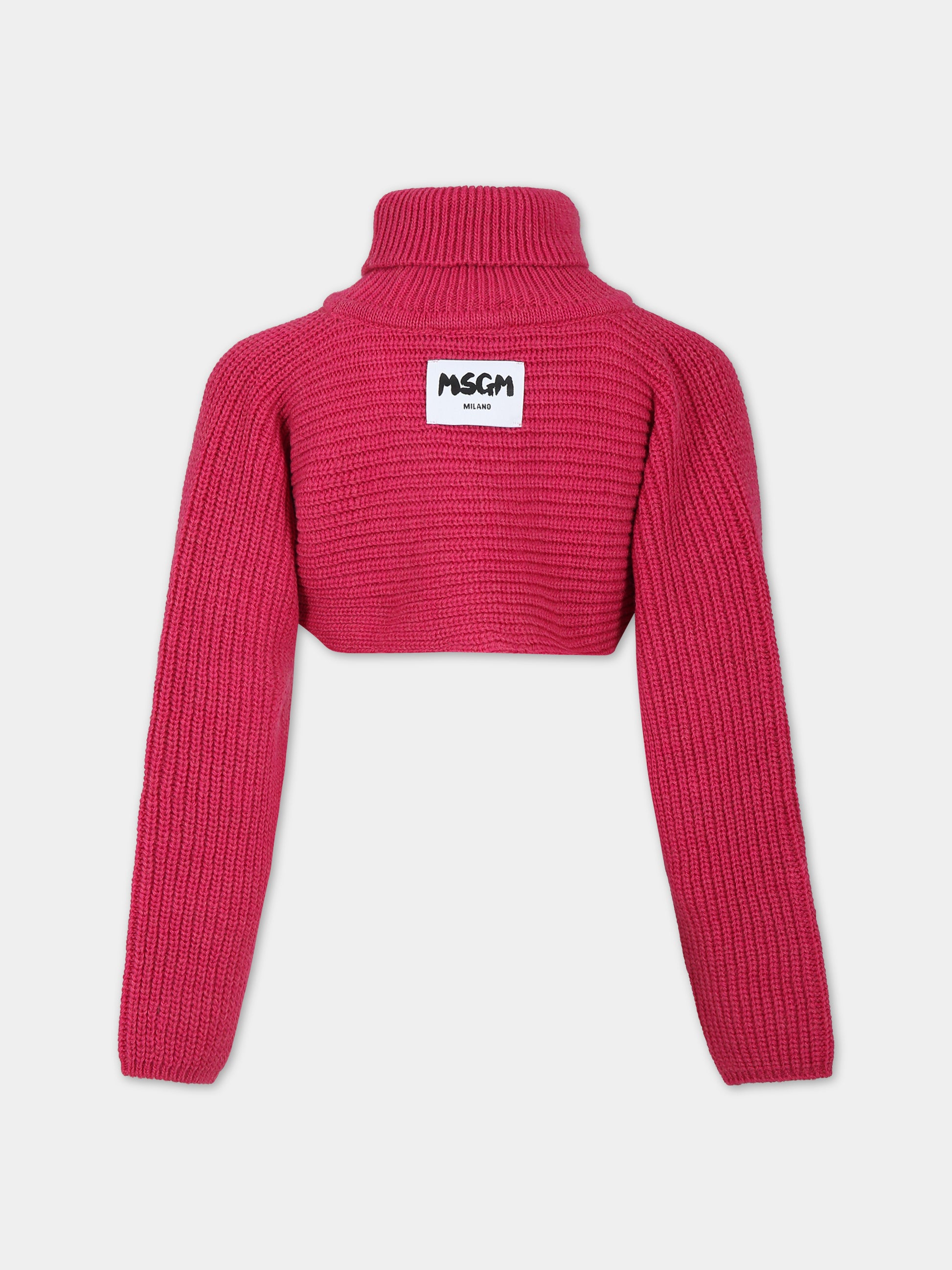 Dolcevita fucsia per bambina con logo,Msgm Kids,F3MSJGJP123 044