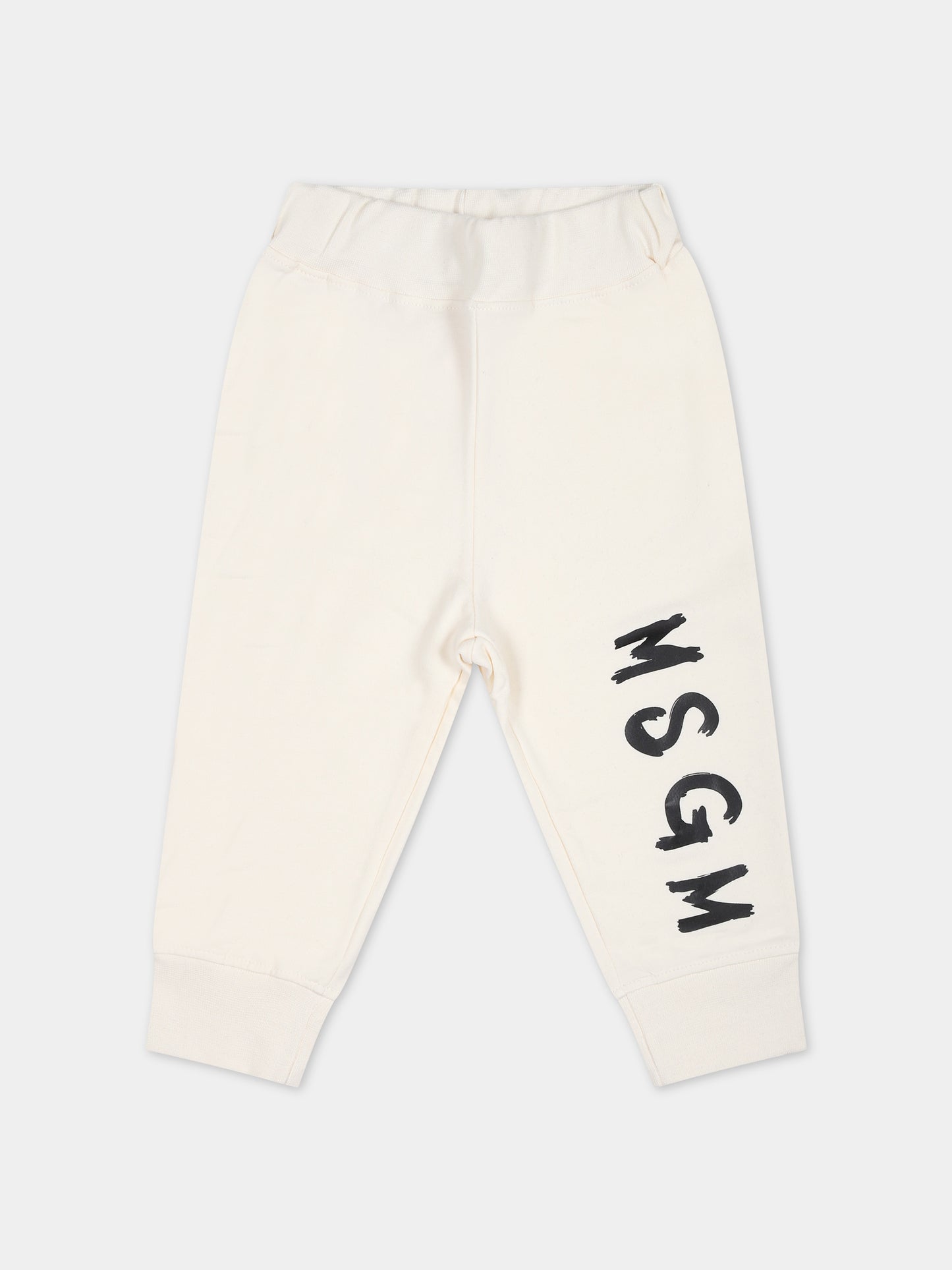 Pantaloni avorio per neonati con logo,Msgm Kids,F3MSUNFP042 013