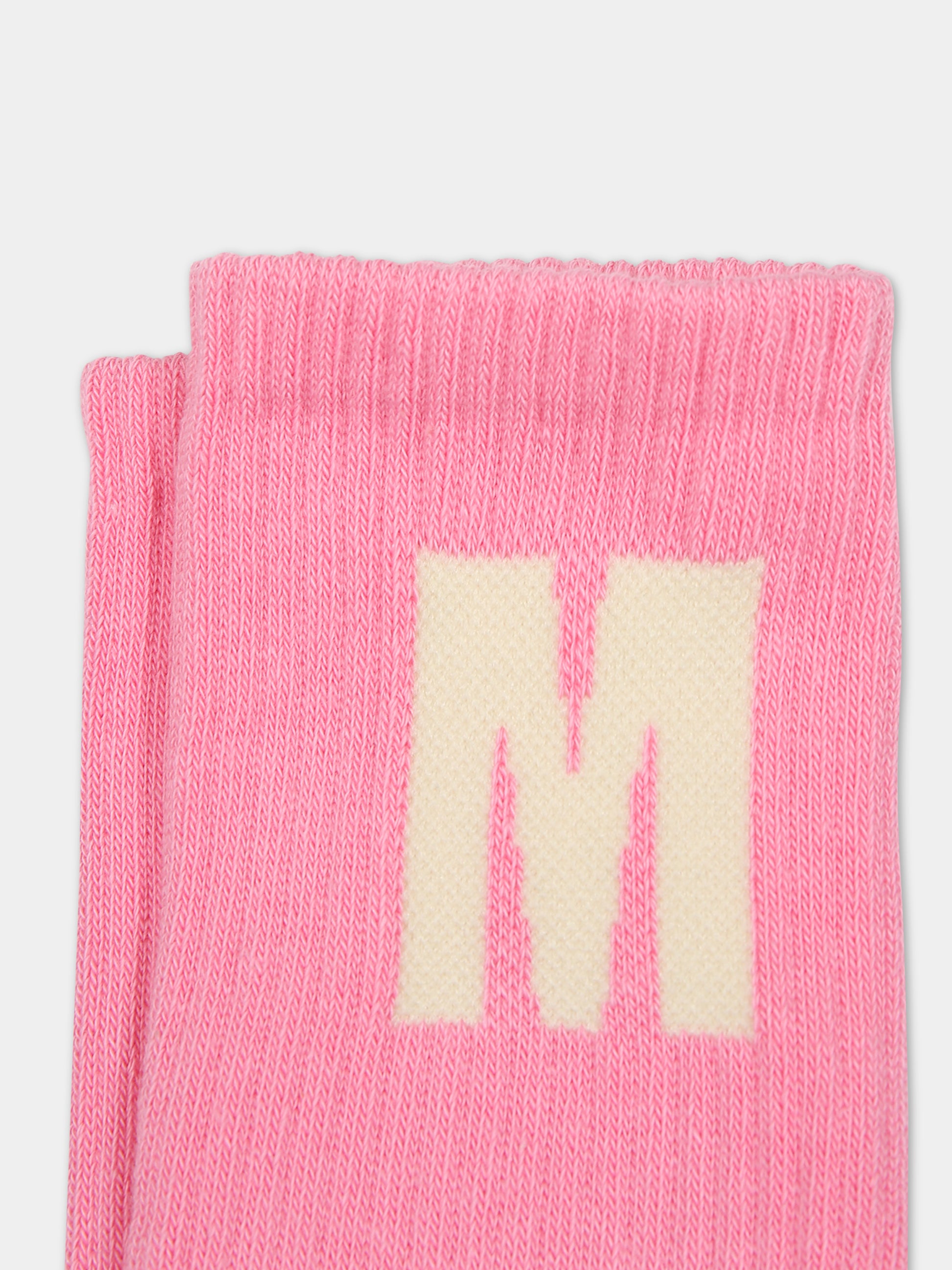 Calze rosa per bambina con logo,Msgm Kids,F3MSJUSO036 042