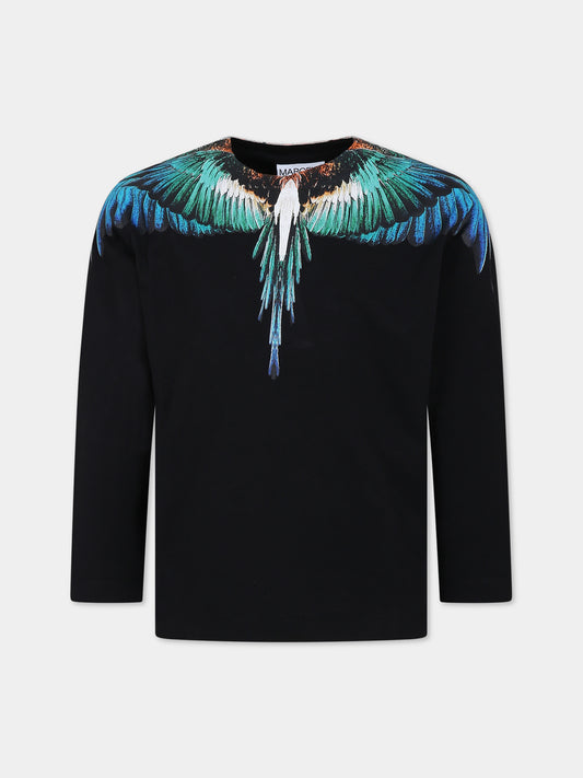 T-shirt nera per bambino con ali,Marcelo Burlon Kids,CBAB004F23JER0011045