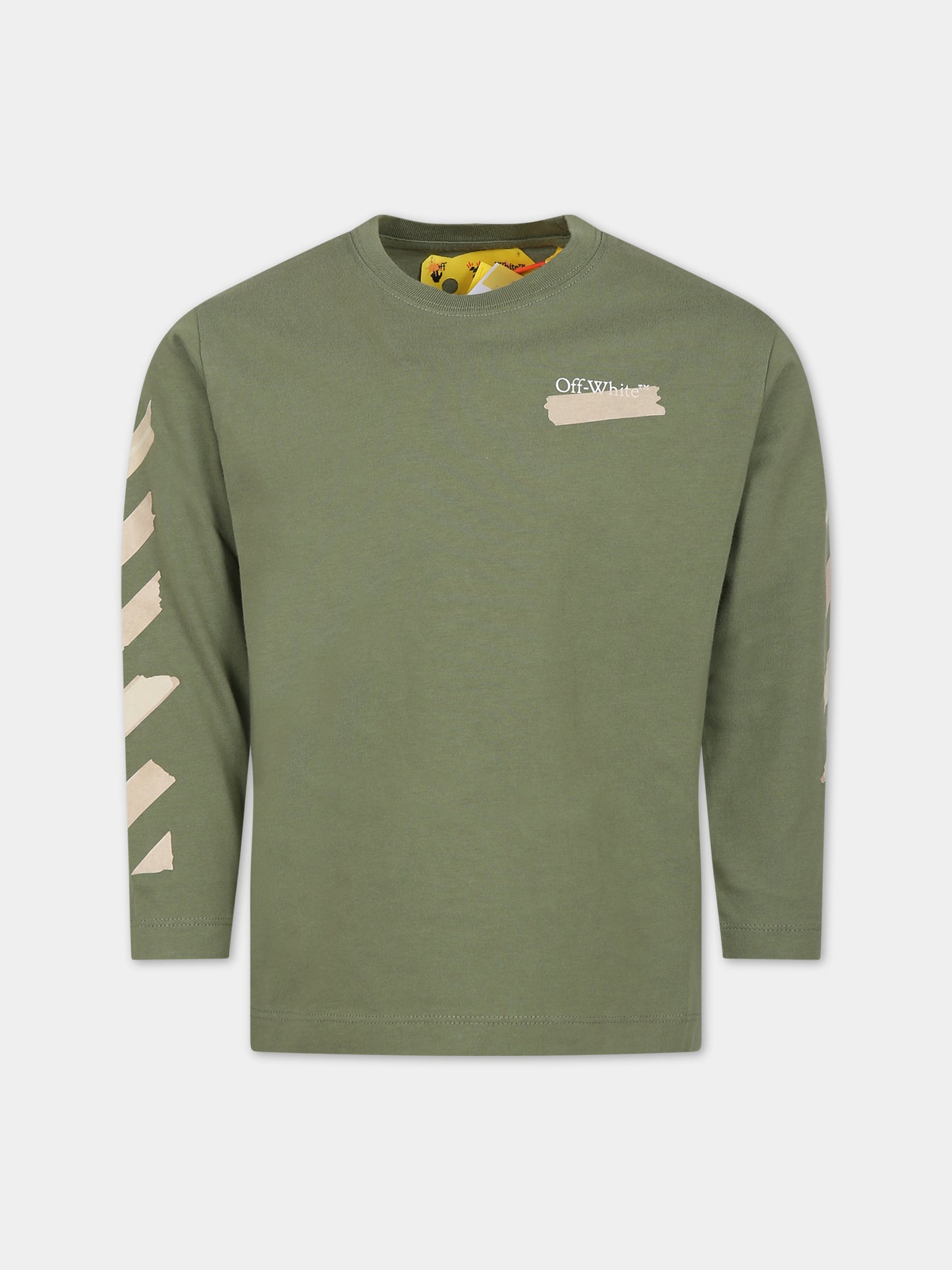 T-shirt verde per bambino con logo,Off White,OBAB001F23JER0065610