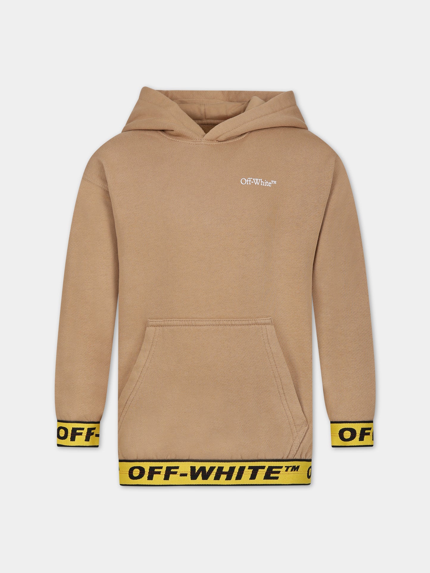 Felpa marrone per bambino con logo,Off White,OBBB004F23FLE0016318