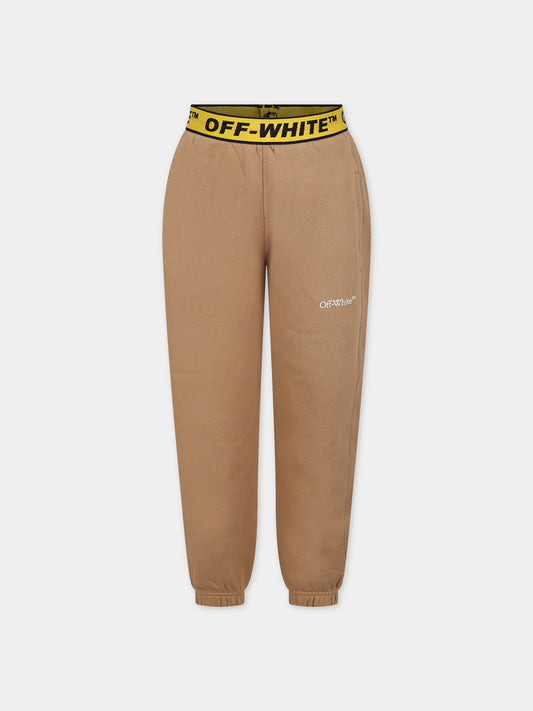 Pantaloni marroni per bambino con logo,Off White,OBCH003F23FLE0016318