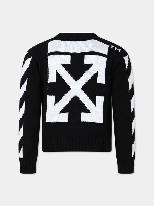 Maglione nero per bambini con logo,Off White,OBHE001F23KNI0011001