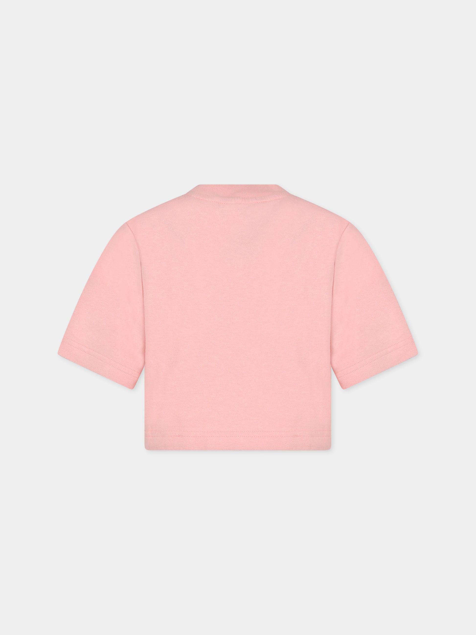 T-shirt rosa per bambina con orso e logo,Palm Angels,PGAA004C99JER0023060