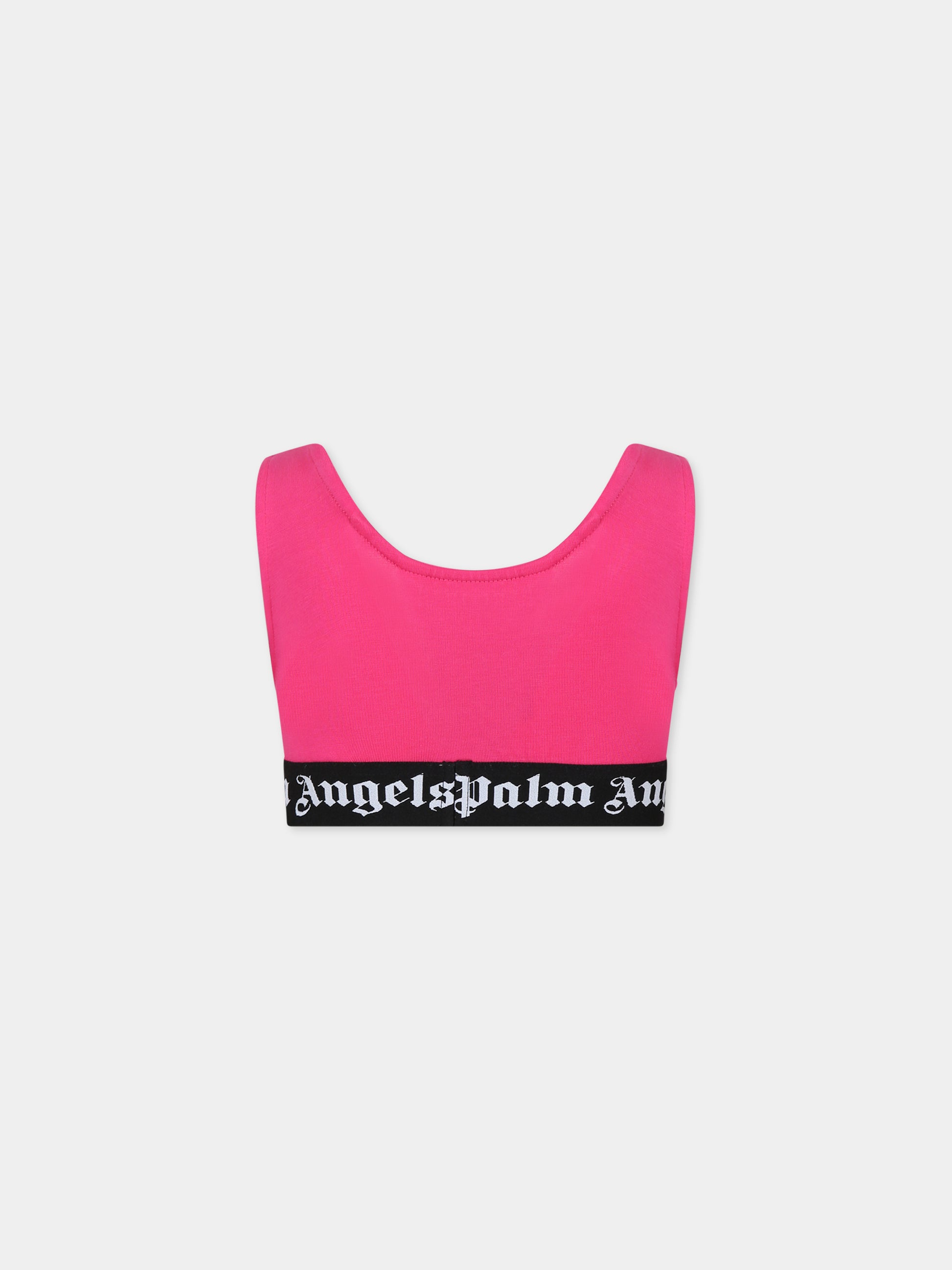 Top fucsia per bambina con logo,Palm Angels,PGAD001C99JER0013210