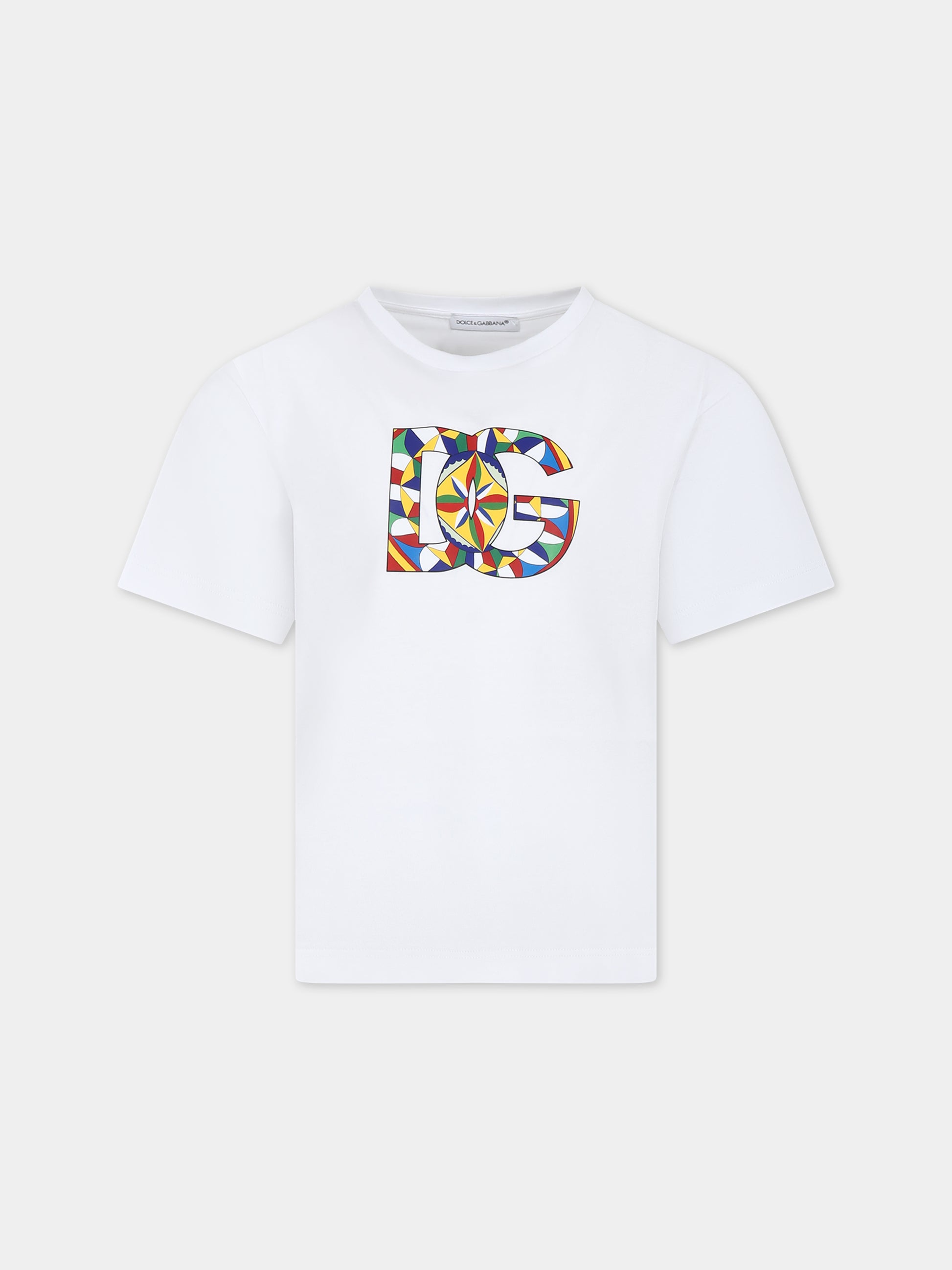 T-shirt bianca per bambino con logo e stampa carretto,Dolce & Gabbana Kids,L4JTEY G7KXU HH4KV
