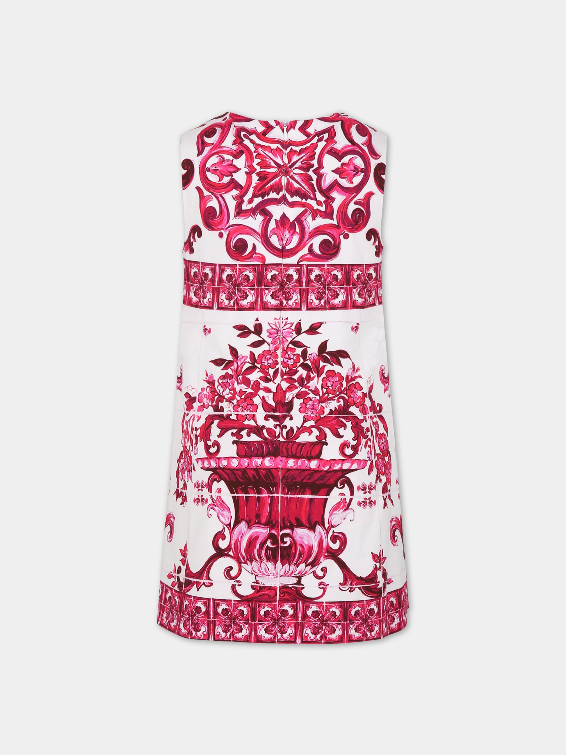 Vestito bianco per bambina con stampa maioliche,Dolce & Gabbana Kids,L5JD1N G7J5R HE3TN