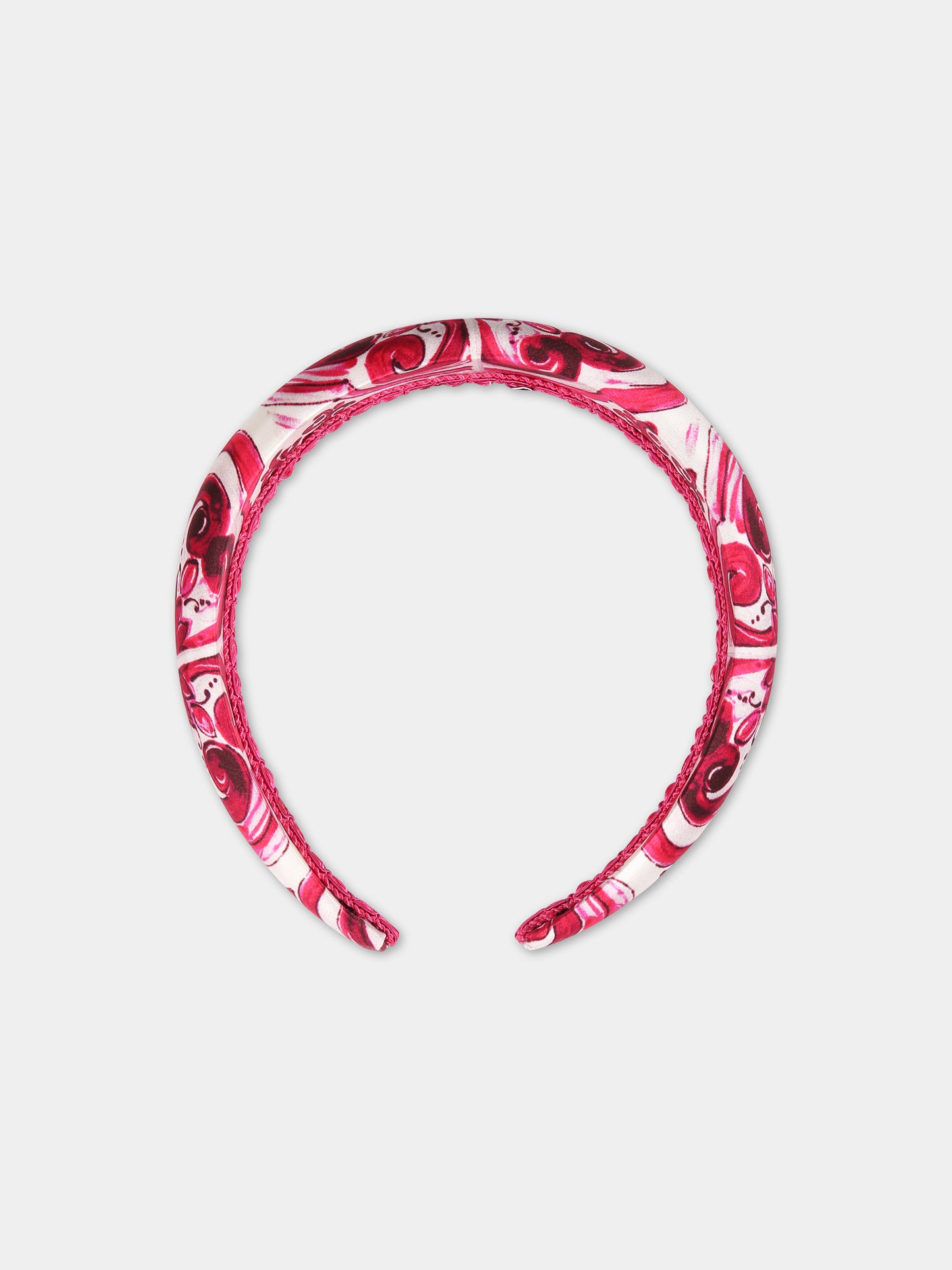 Cerchietto fucsia per bambina con stampa maiolica,Dolce & Gabbana Kids,LB3L54 G7F1C HE3TN