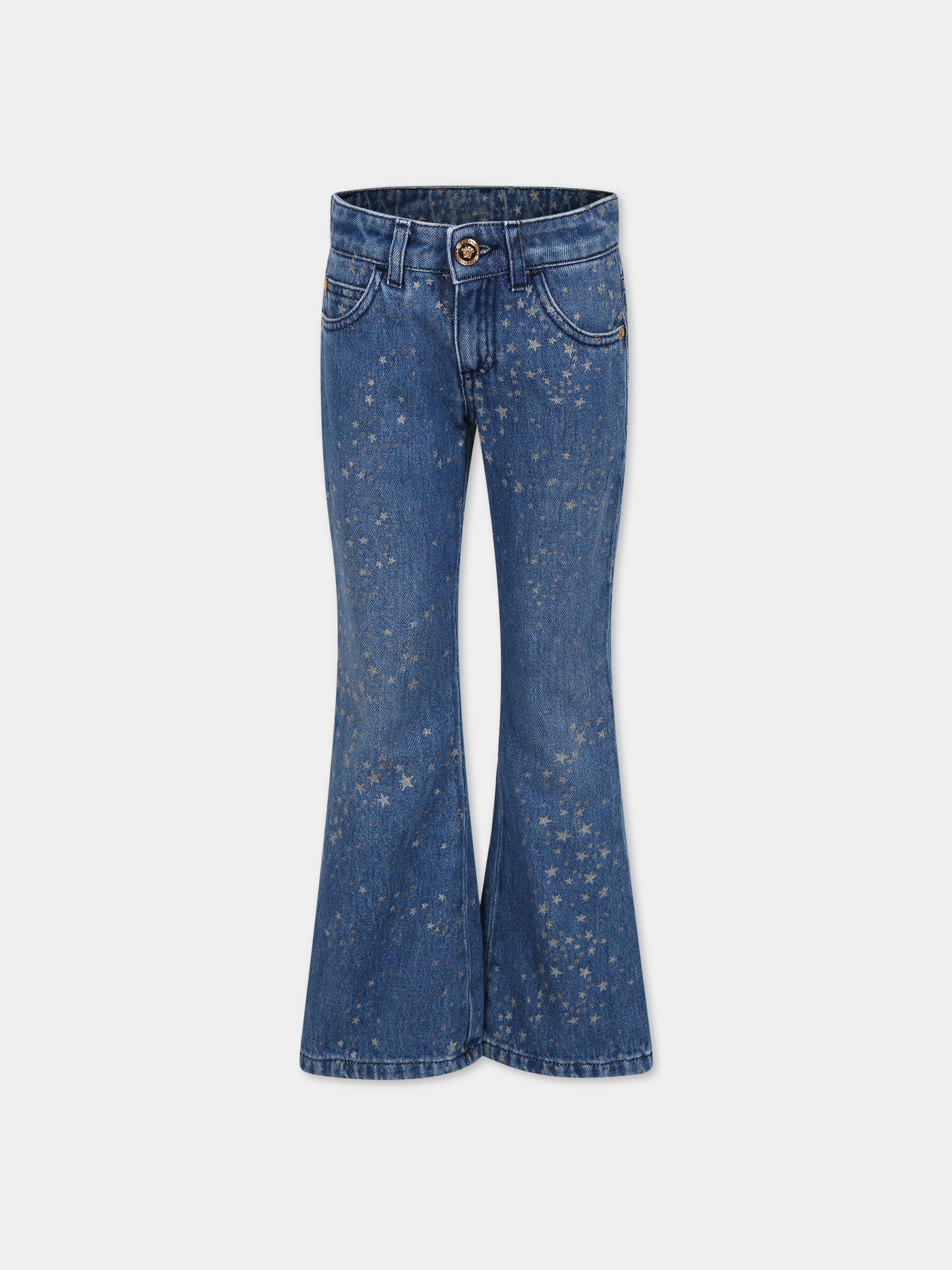 Jeans blu per bambina con stelle,Versace,1000436 1A07592 2D880