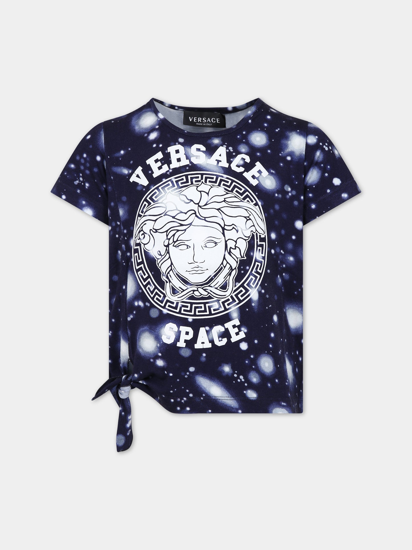 T-shirt blu per bambina con Medusa e stampa,Versace,1009092 1A07571 2U410