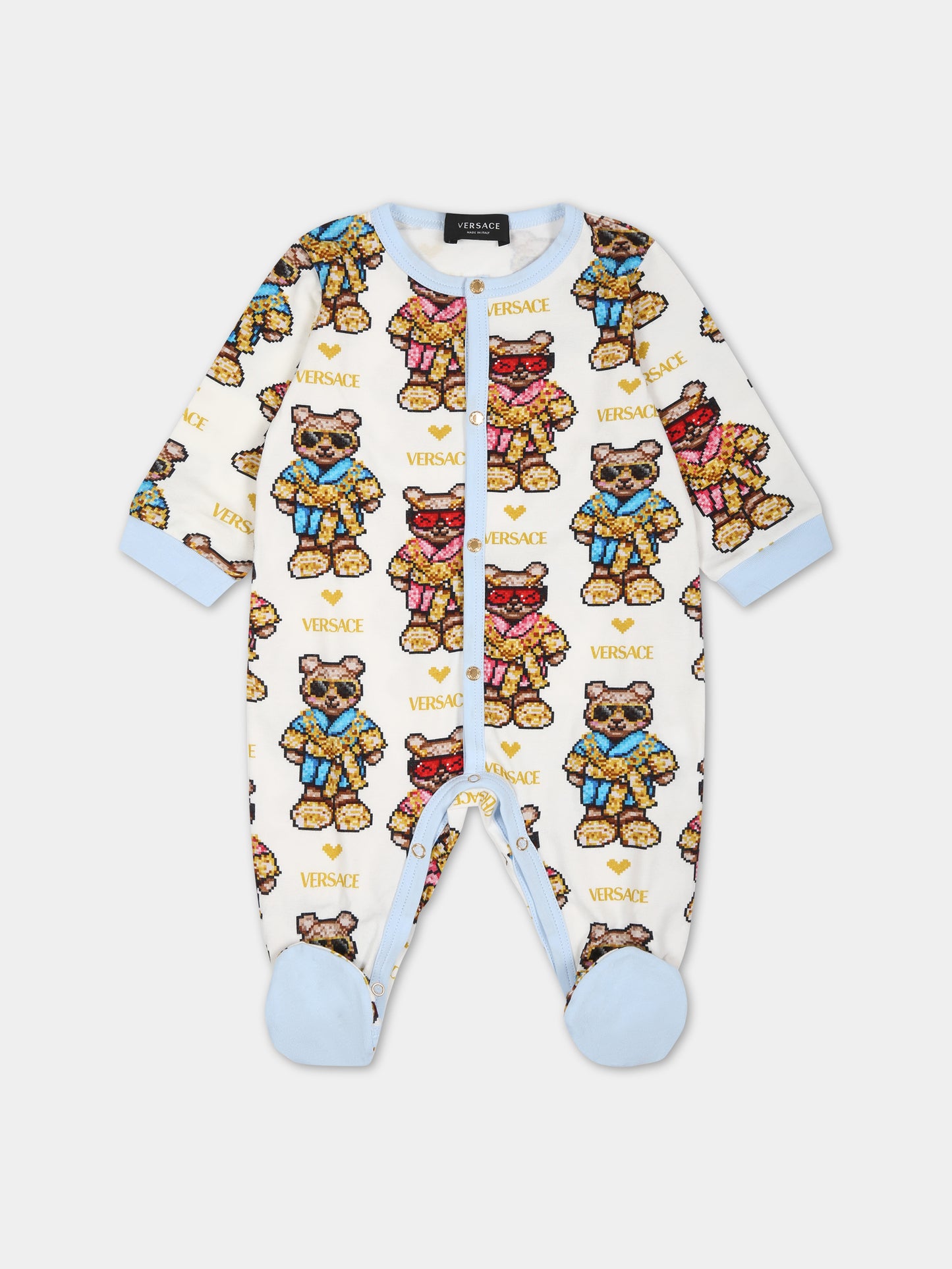 Set bianco per neonato con Teddy bear e logo,Versace,1011062 1A08117 2WH70