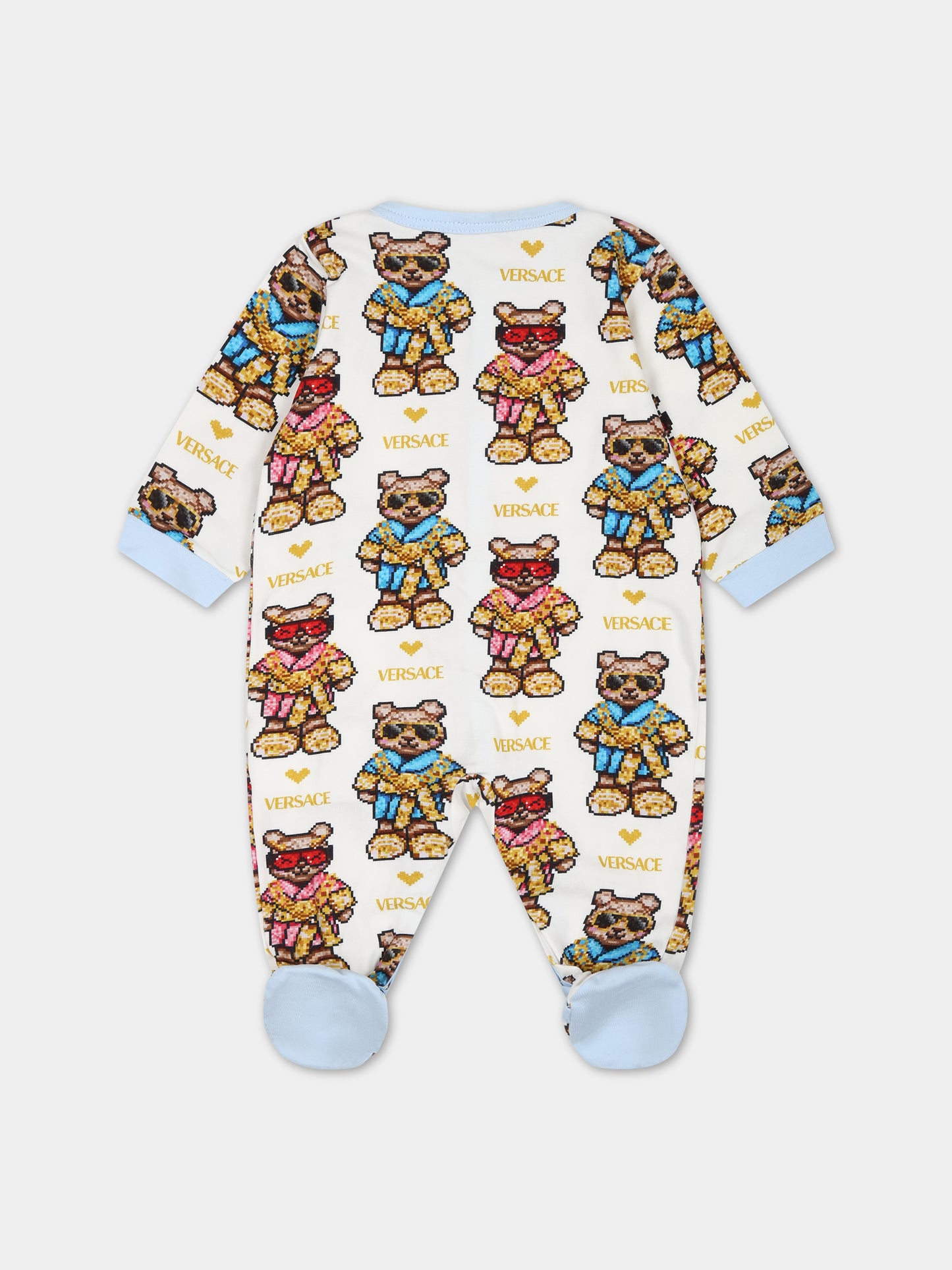 Set bianco per neonato con Teddy bear e logo,Versace,1011062 1A08117 2WH70