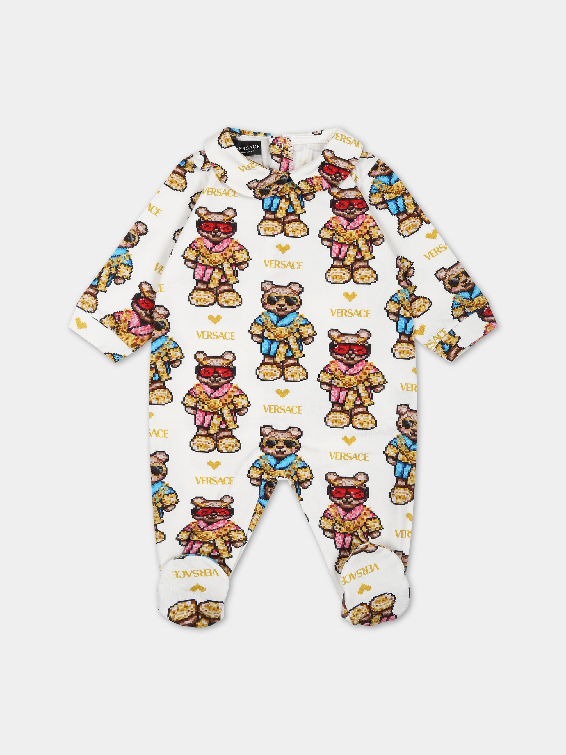 Tutina bianca per neonati con logo e Teddy Bear,Versace,1000287 1A08090 5W000