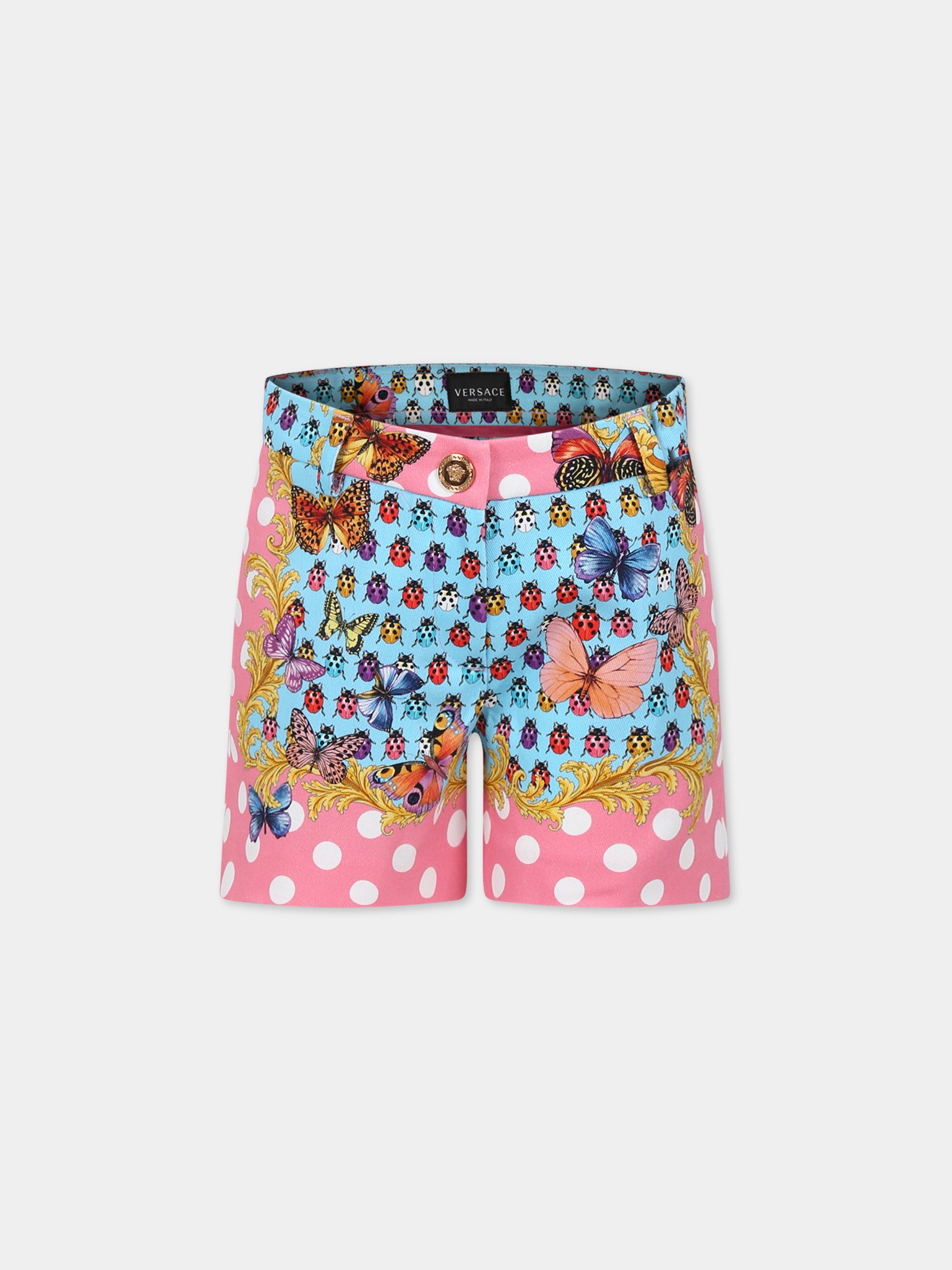Shorts celesti per bambina con pois,Versace,1005221 1A08132 5X280