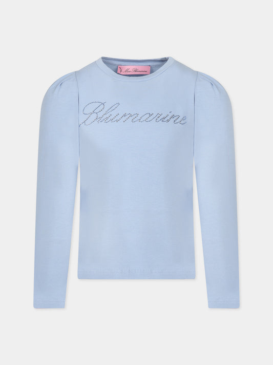 T-shirt celeste per bambina con logo,Blumarine Baby,IF3093 X0519