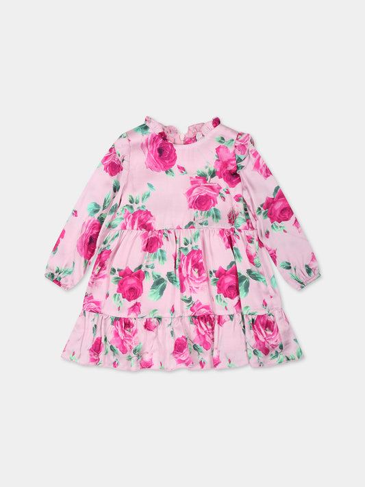 Vestito rosa per neonata con rose e logo,Blumarine Baby,IF3186 Q9829