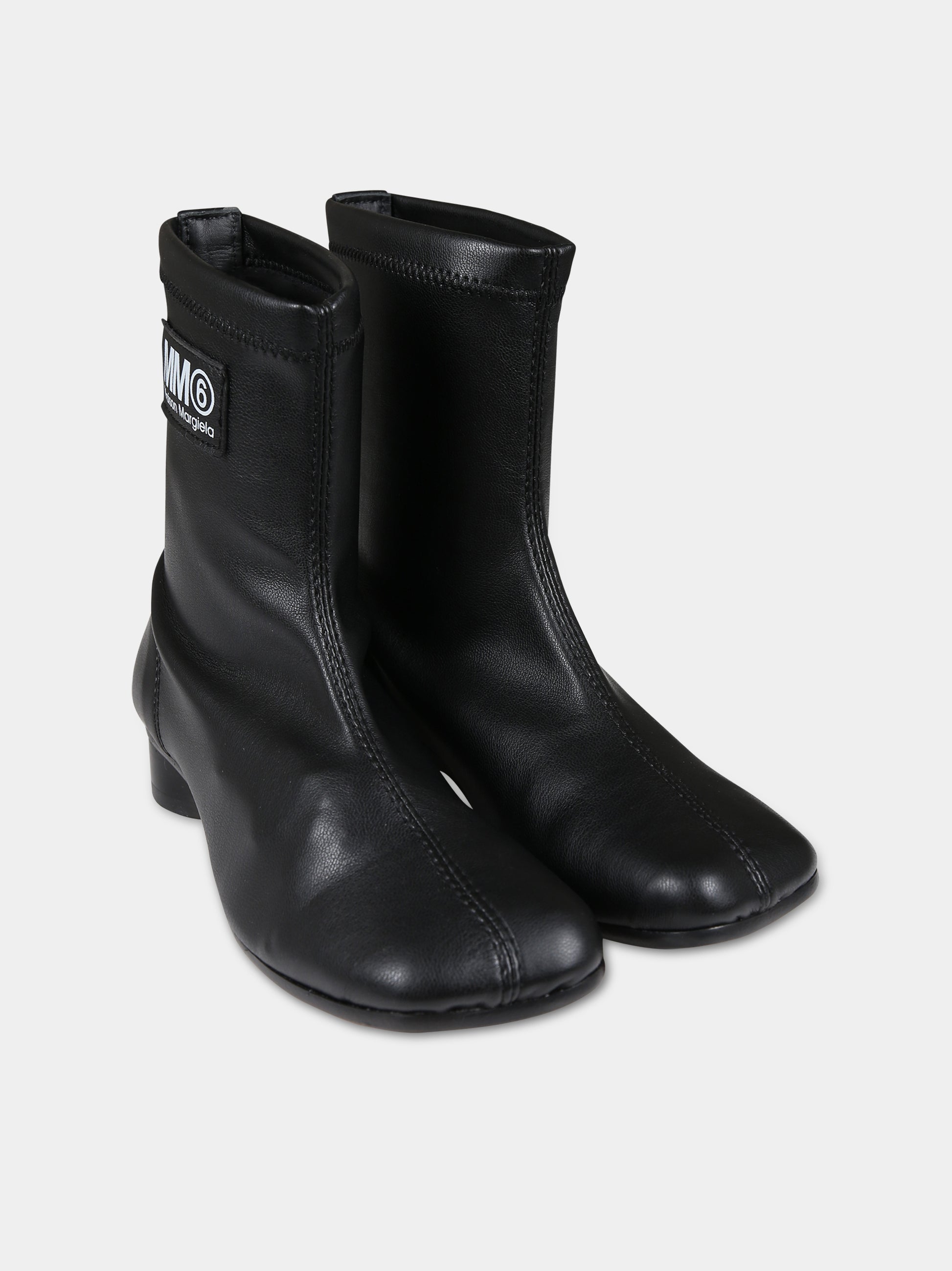 Stivaletti neri per bambina con logo,Mm6 Maison Margiela,75007 1