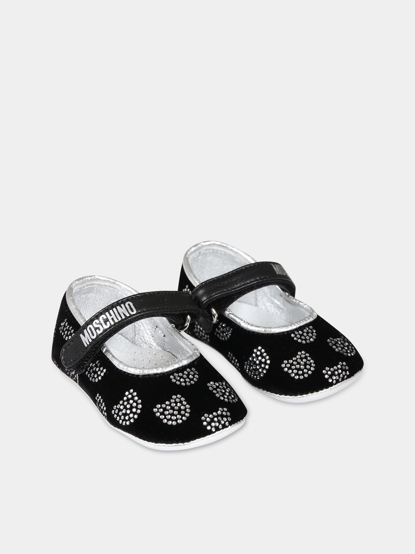 Ballerine nere per neonata con logo e Teddy Bear,Moschino Kids,75806 1