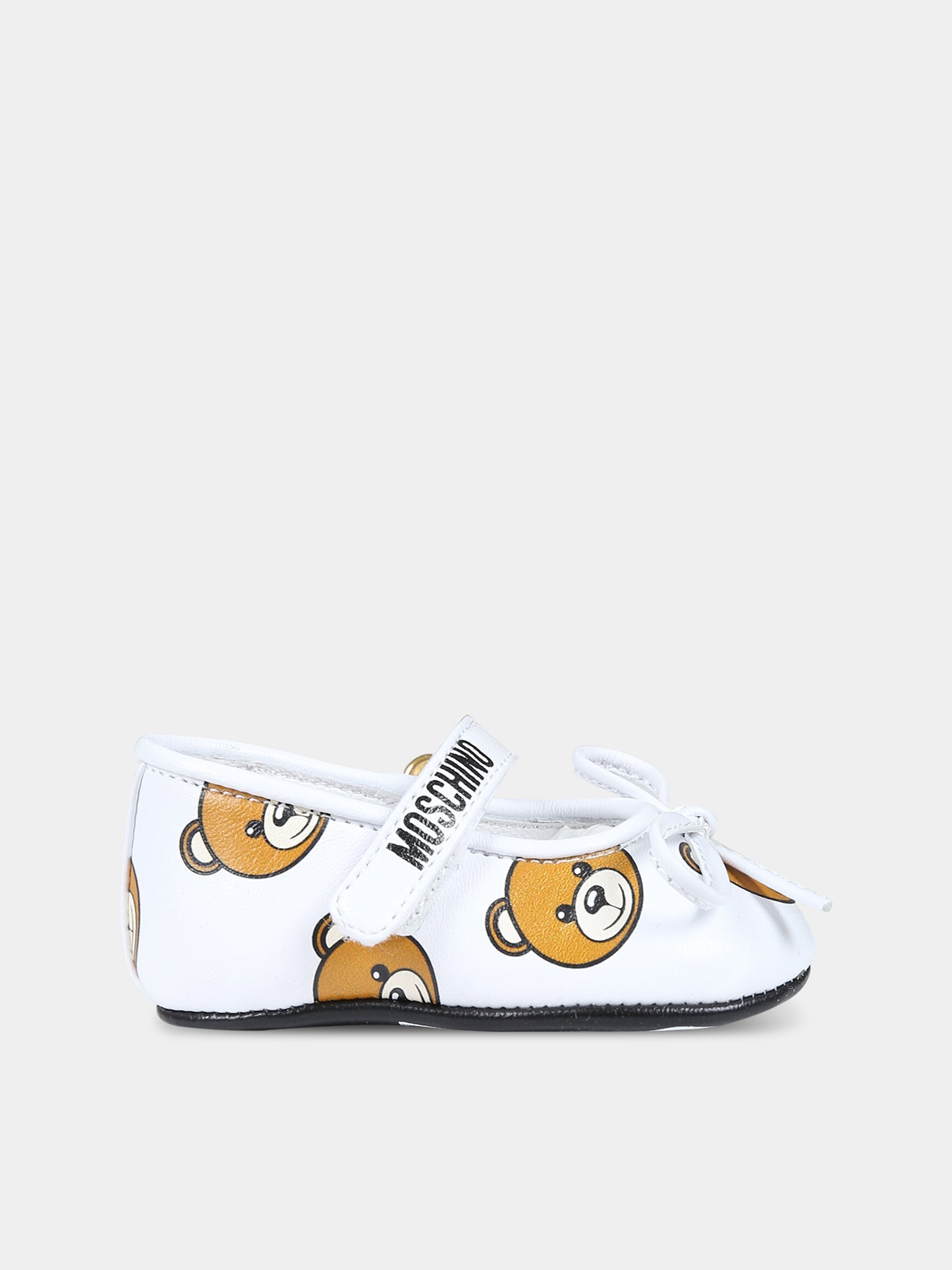 Ballerine bianche per neonata con logo e Teddy Bear,Moschino Kids,75802 1