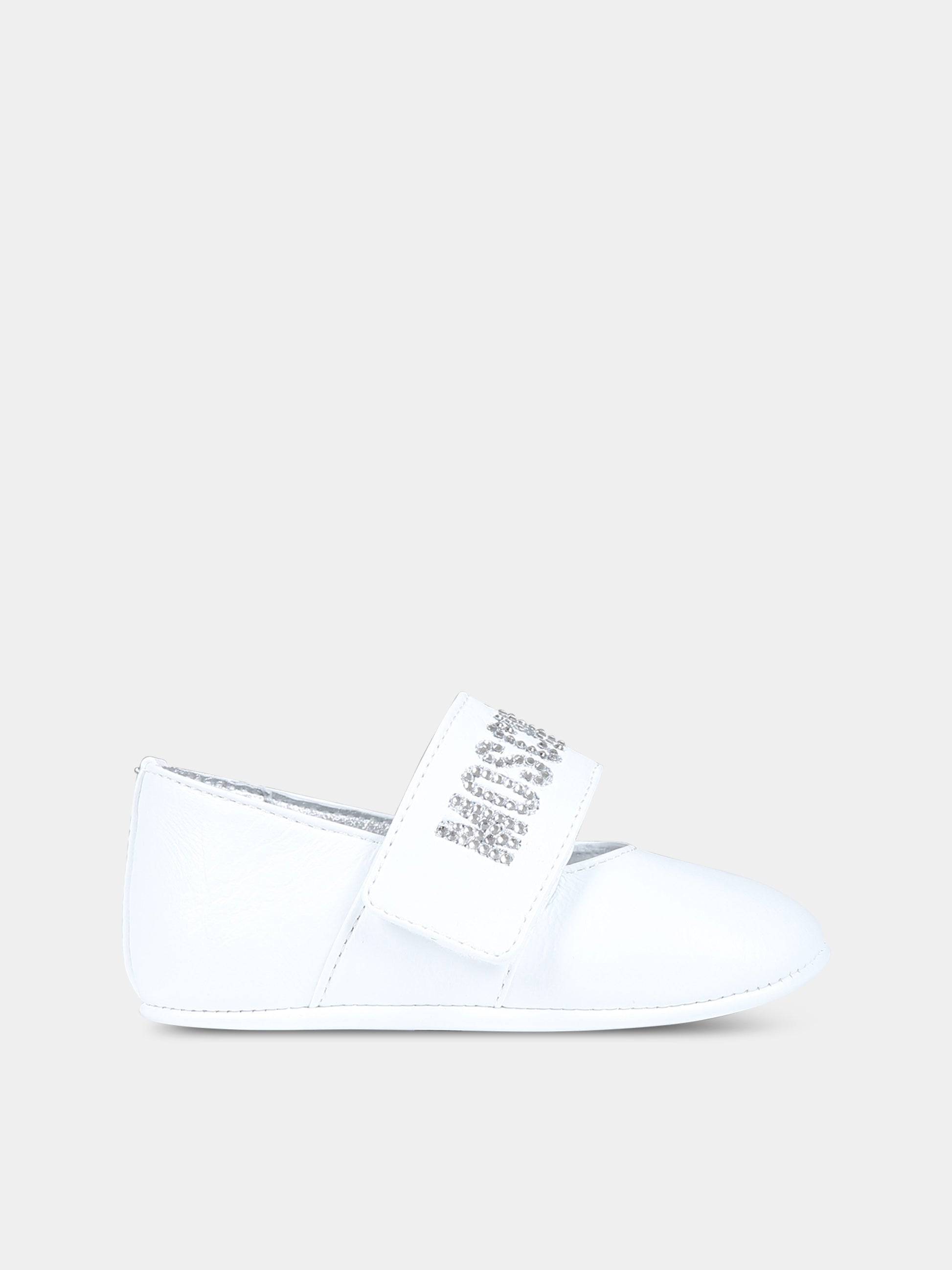 Ballerine bianche per neonata con logo,Moschino Kids,75804 75811 2
