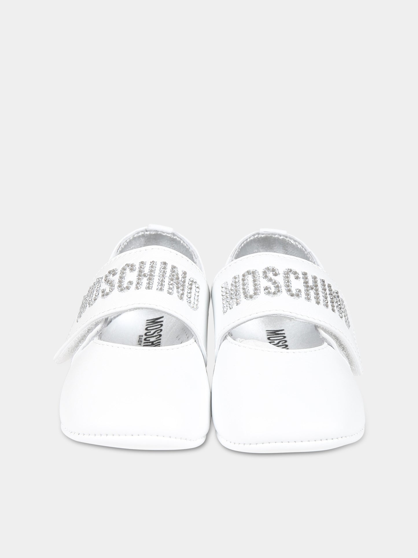 Ballerine bianche per neonata con logo,Moschino Kids,75804 75811 2