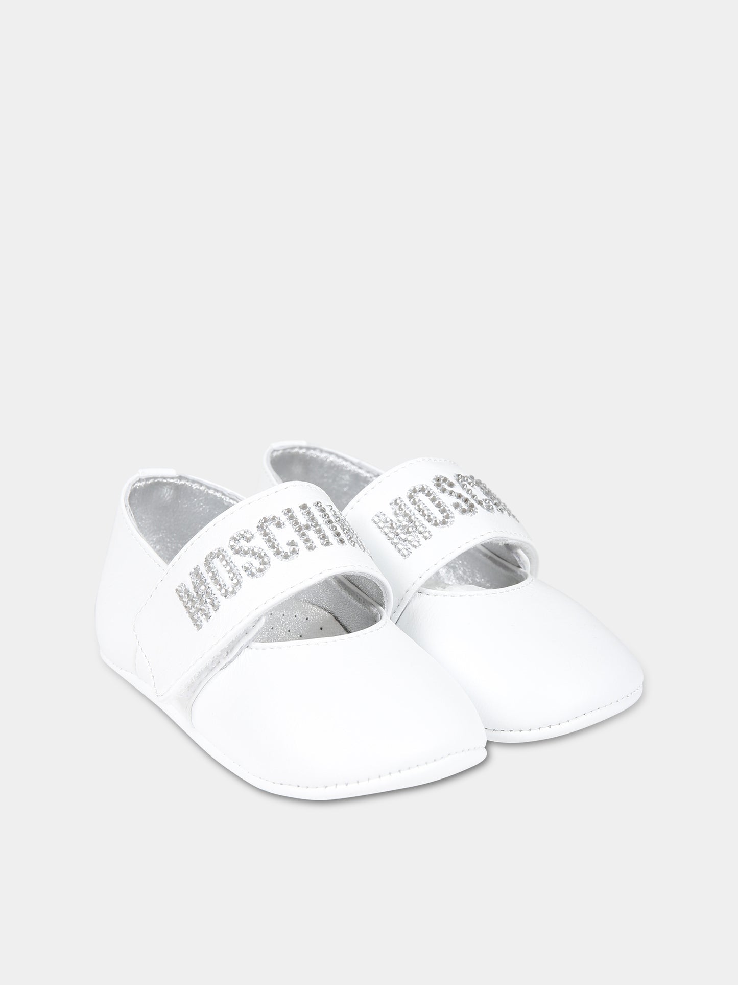 Ballerine bianche per neonata con logo,Moschino Kids,75804 75811 2