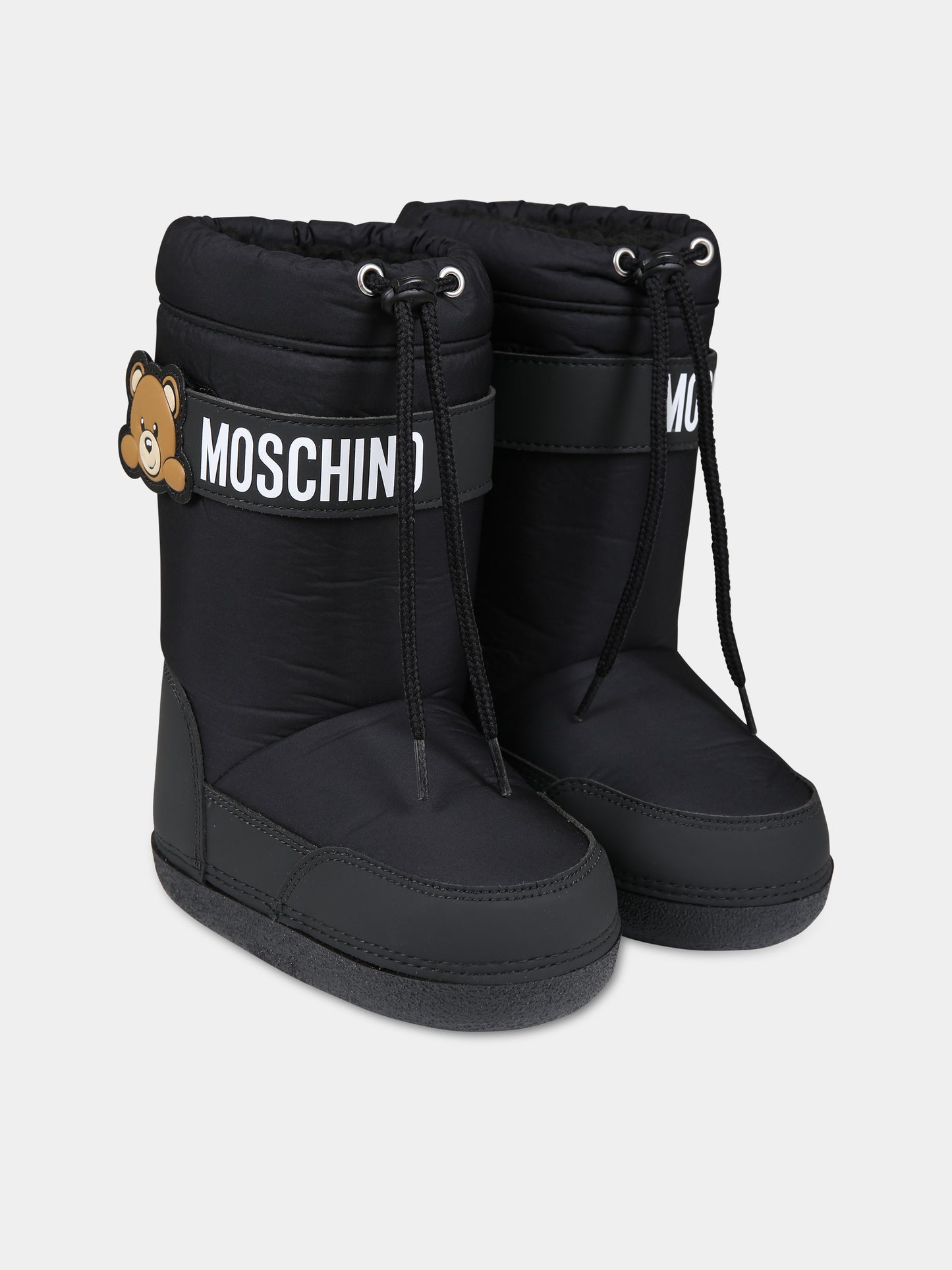 Stivali neri per bambina con Teddy Bear e logo,Moschino Kids,76104 1