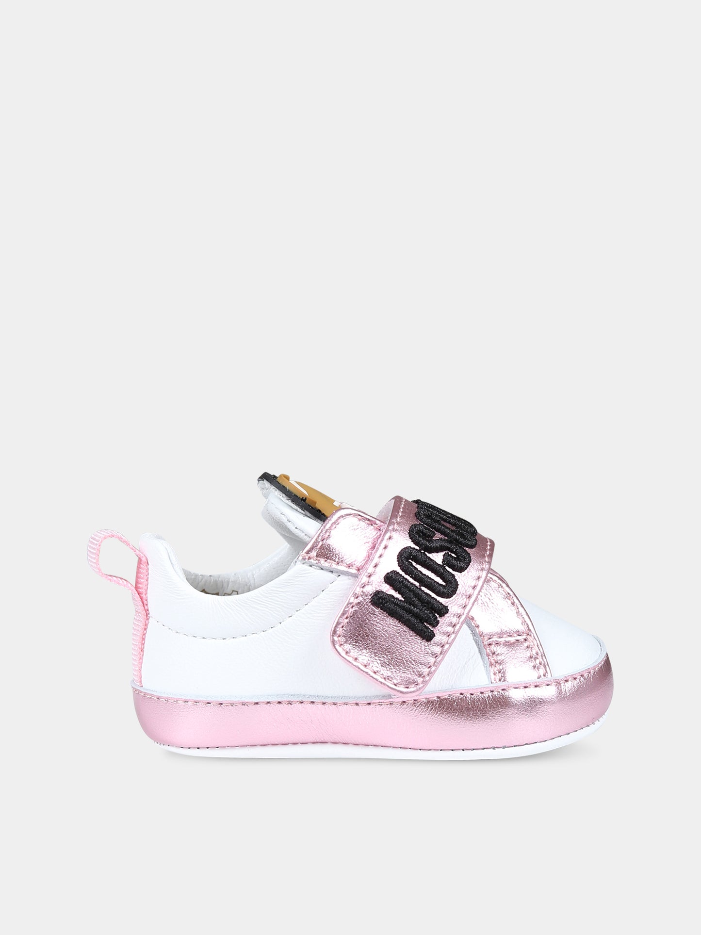 Sneakers rosa per neonata con Teddy bear e logo,Moschino Kids,75821 1