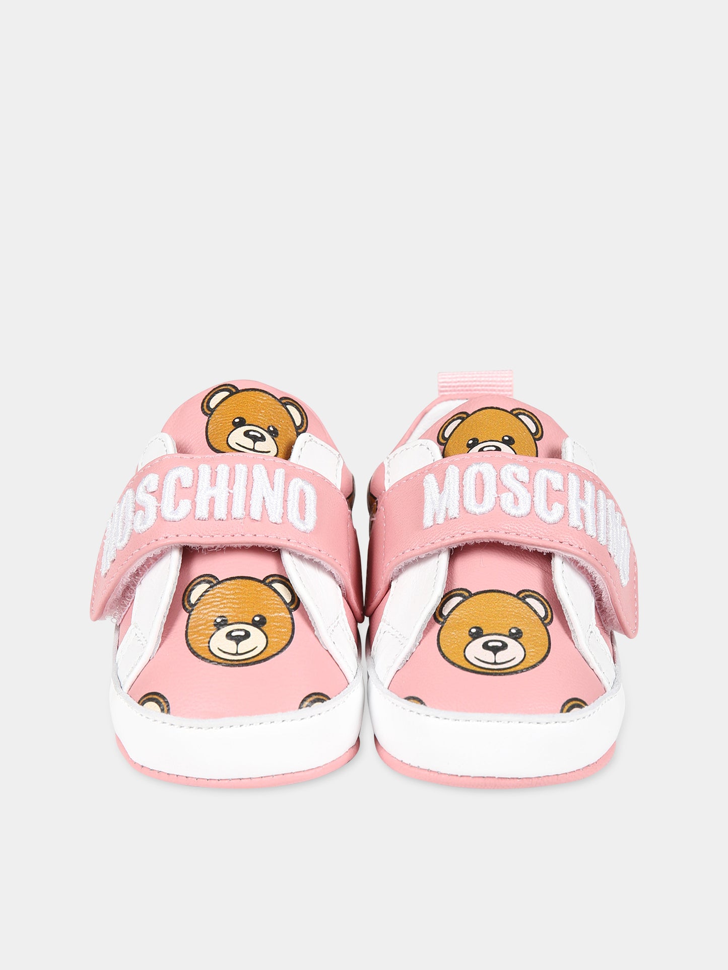Sneakers rosa per neonata con Teddy bear e logo,Moschino Kids,75810 2