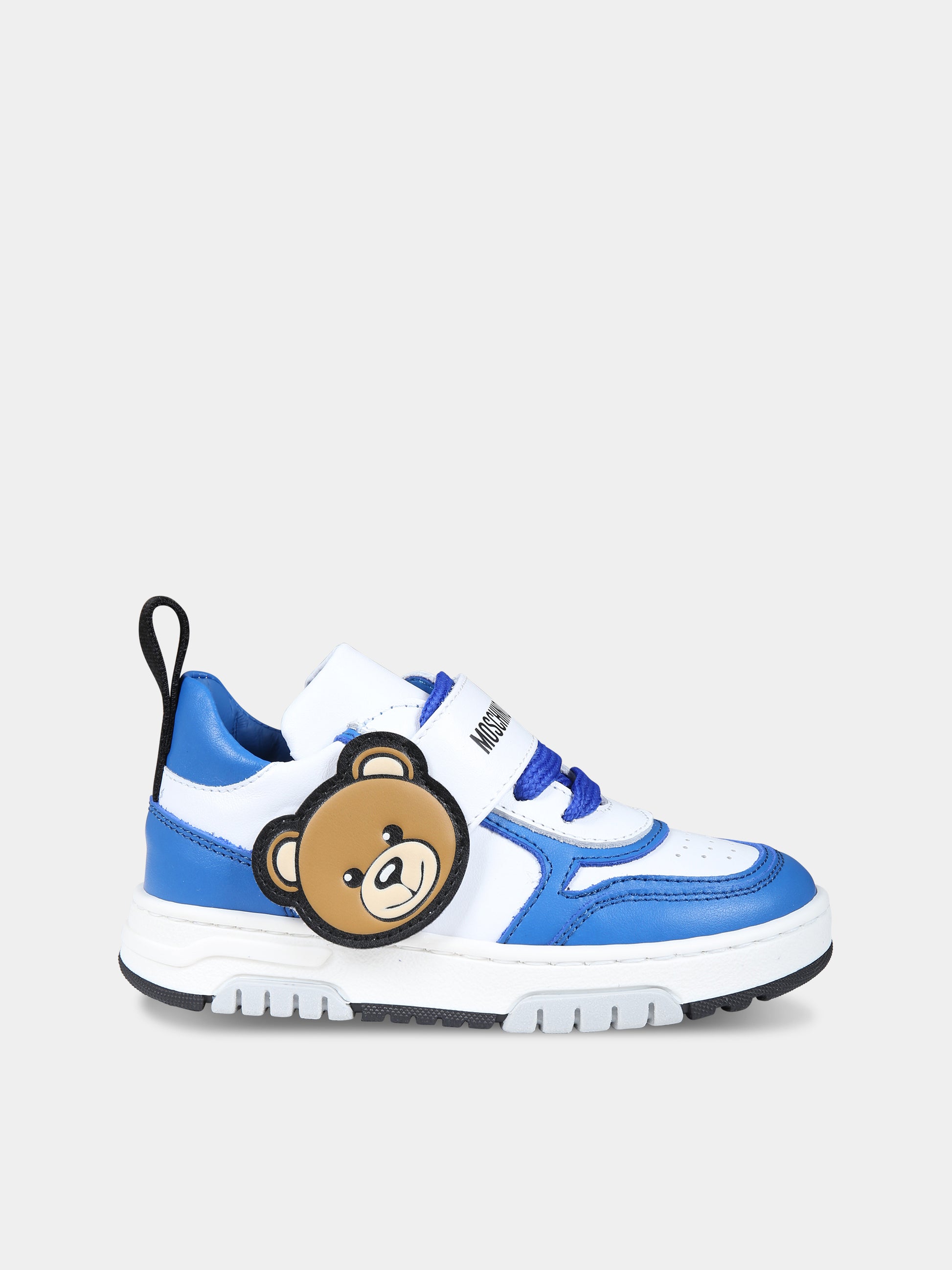 Sneakers azzurre per bambino con Teddy  Bear e logo,Moschino Kids,75898 1