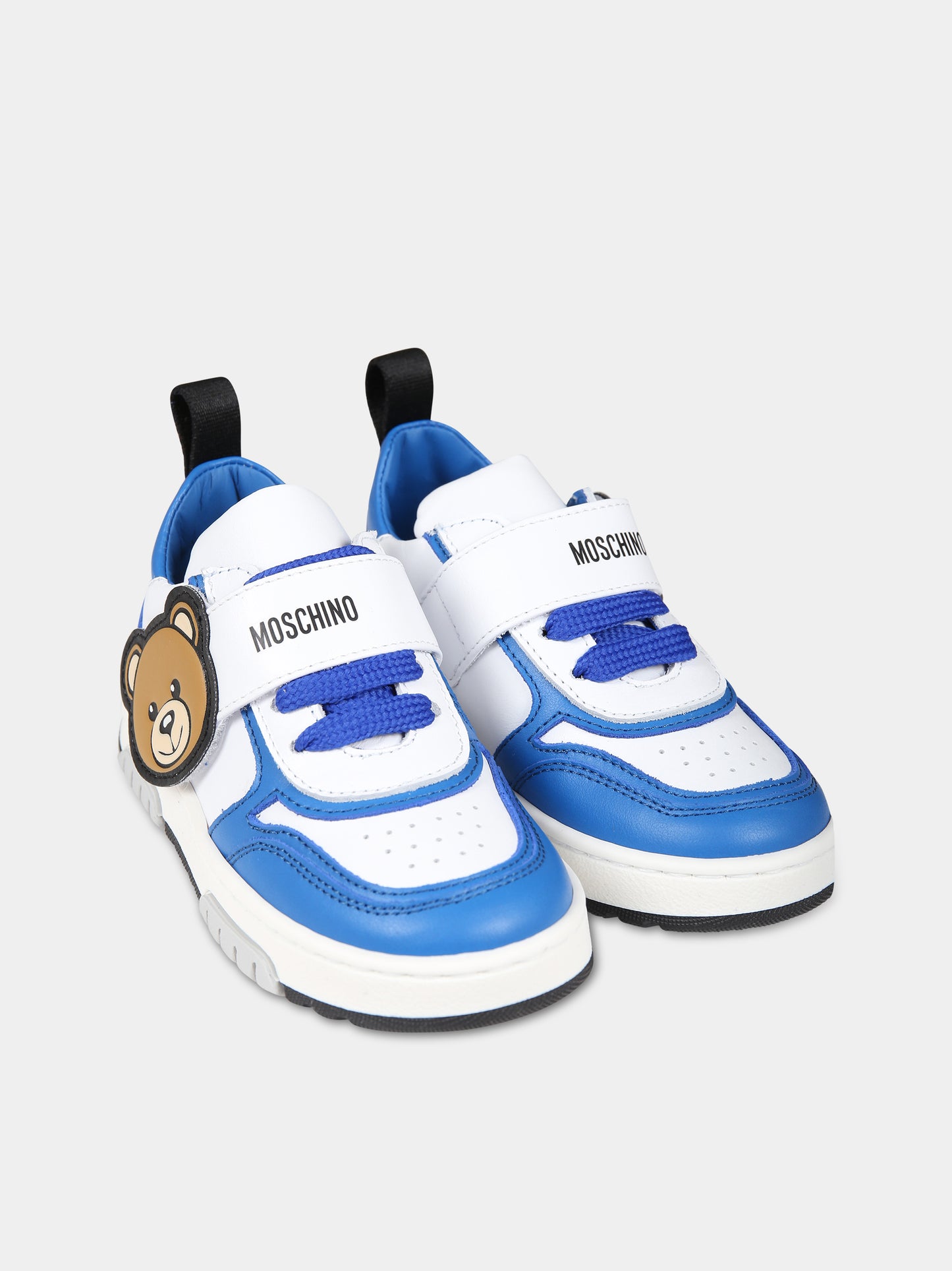 Sneakers azzurre per bambino con Teddy  Bear e logo,Moschino Kids,75898 1