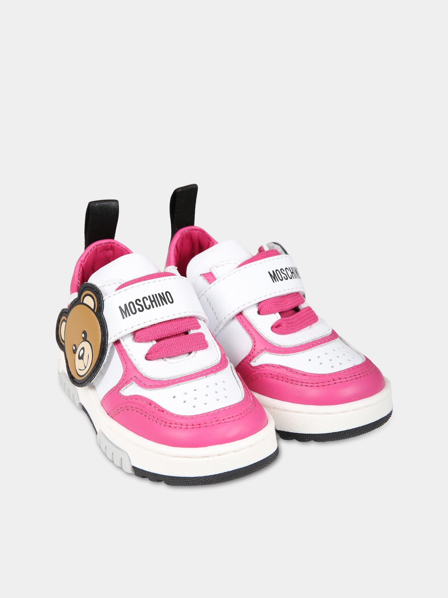 Sneakers fucsia per bambina con Teddy  Bear e logo,Moschino Kids,75898 3