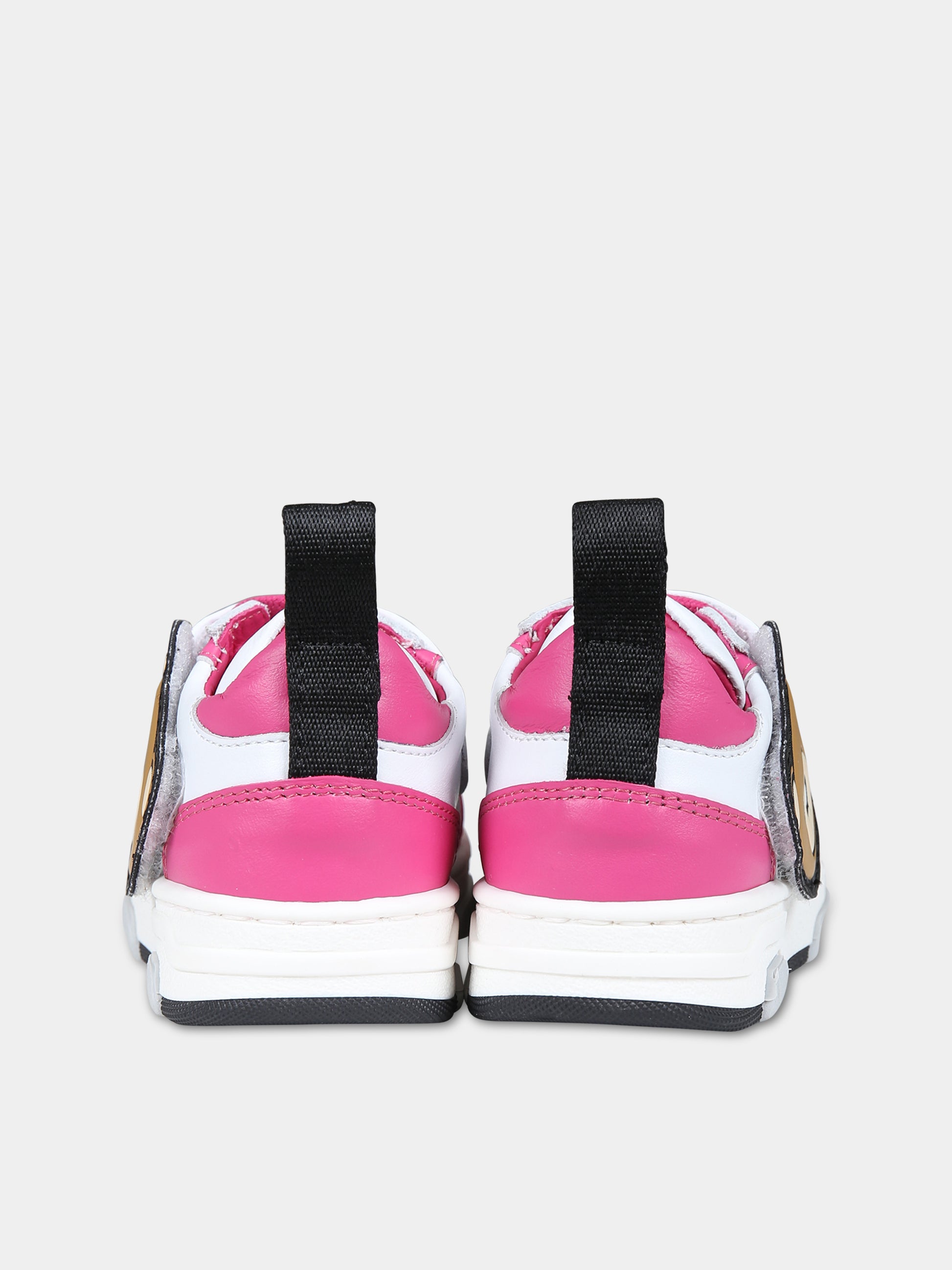 Sneakers fucsia per bambina con Teddy  Bear e logo,Moschino Kids,75898 3