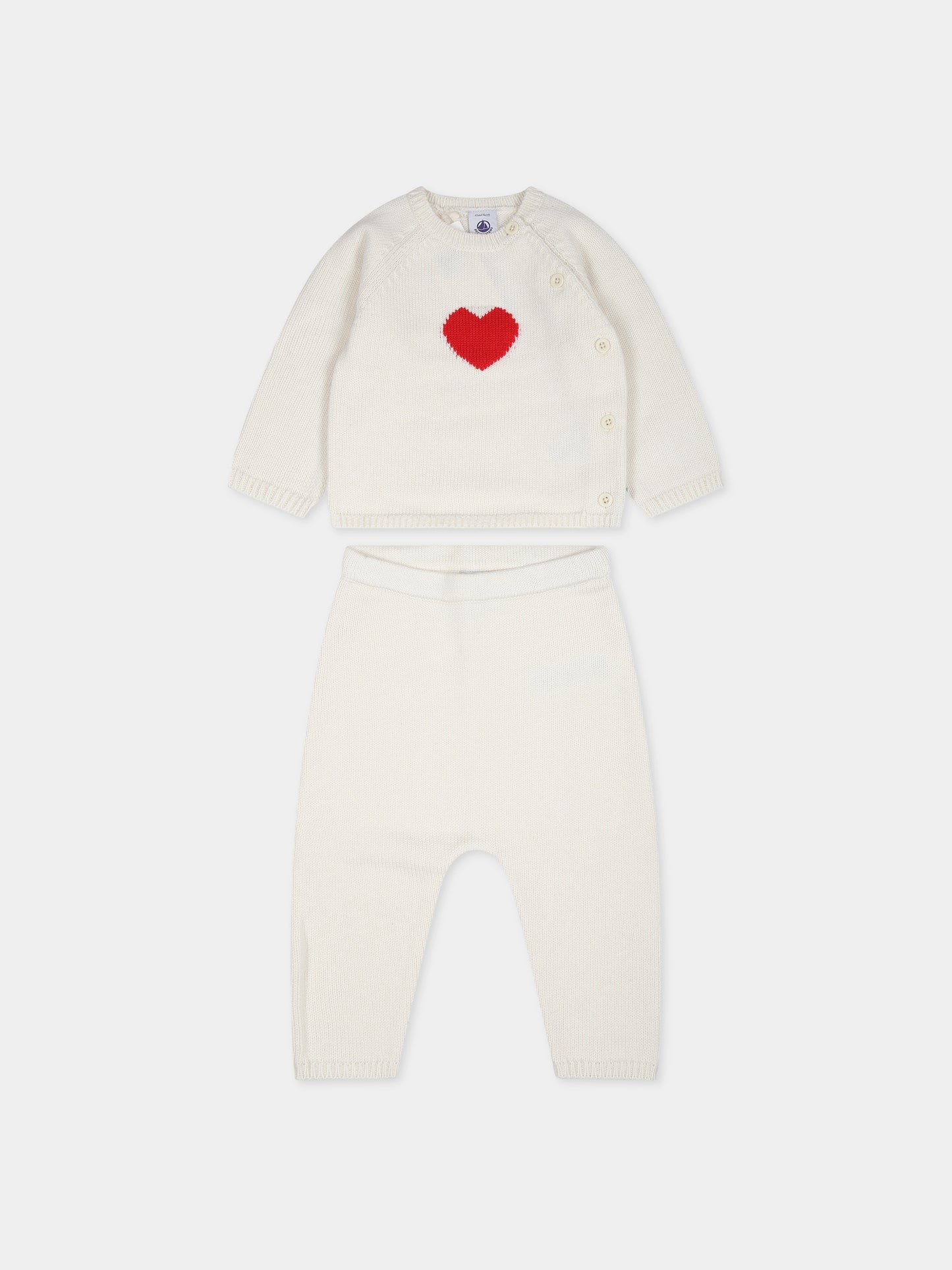 Completo avorio per neanati con cuore,Petit Bateau,A0839 03