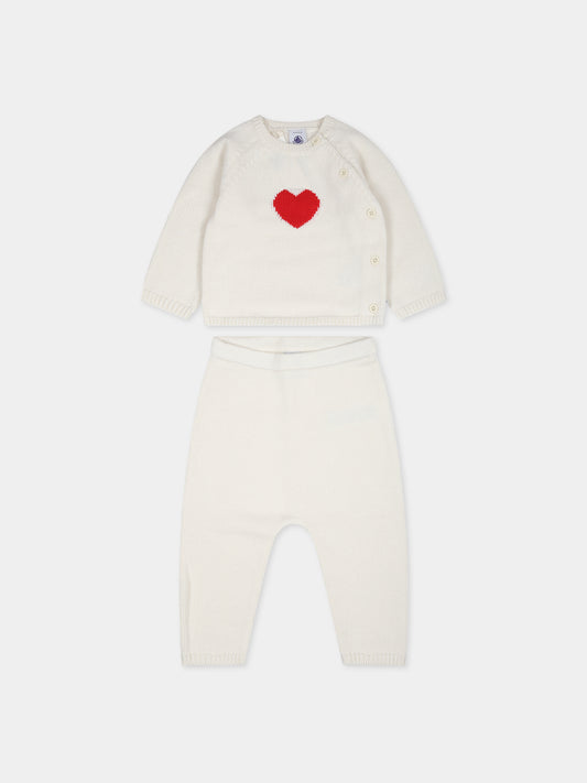 Completo avorio per neanati con cuore,Petit Bateau,A0839 03